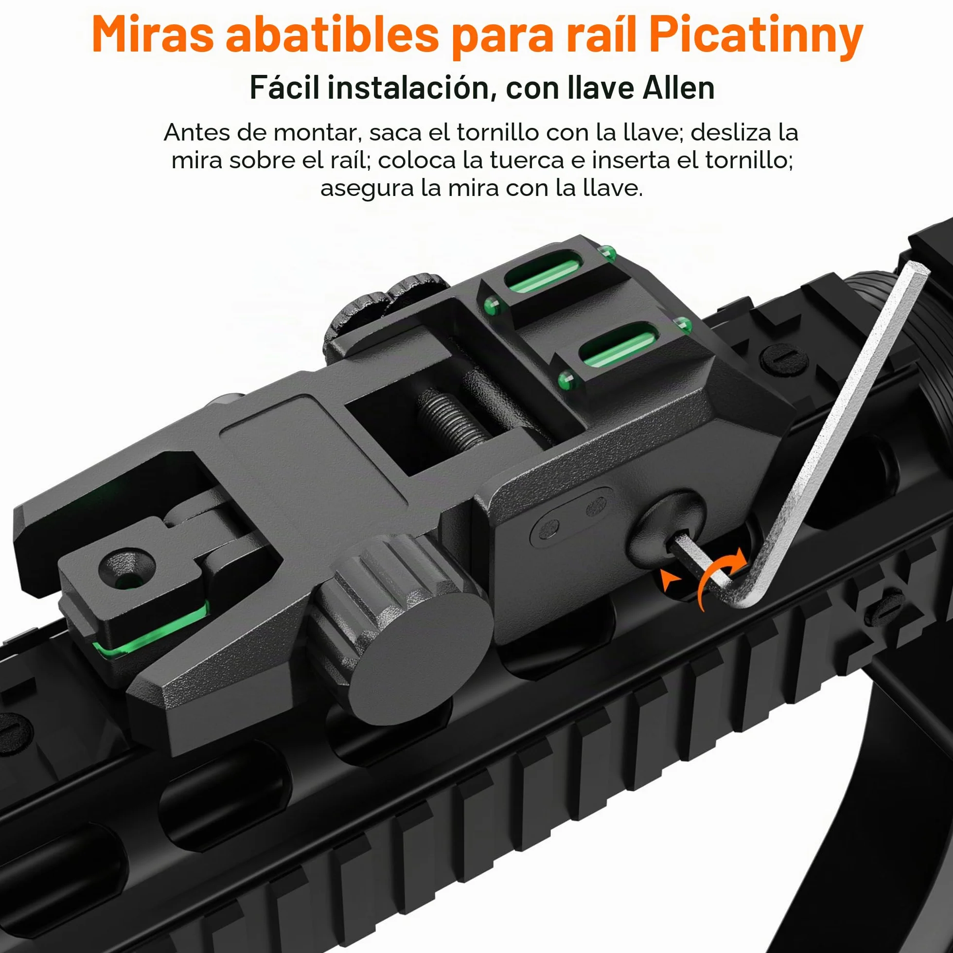 Miras de fibra óptica abatibles delanteras y traseras de nailon rojo verde ajustable sin herramientas