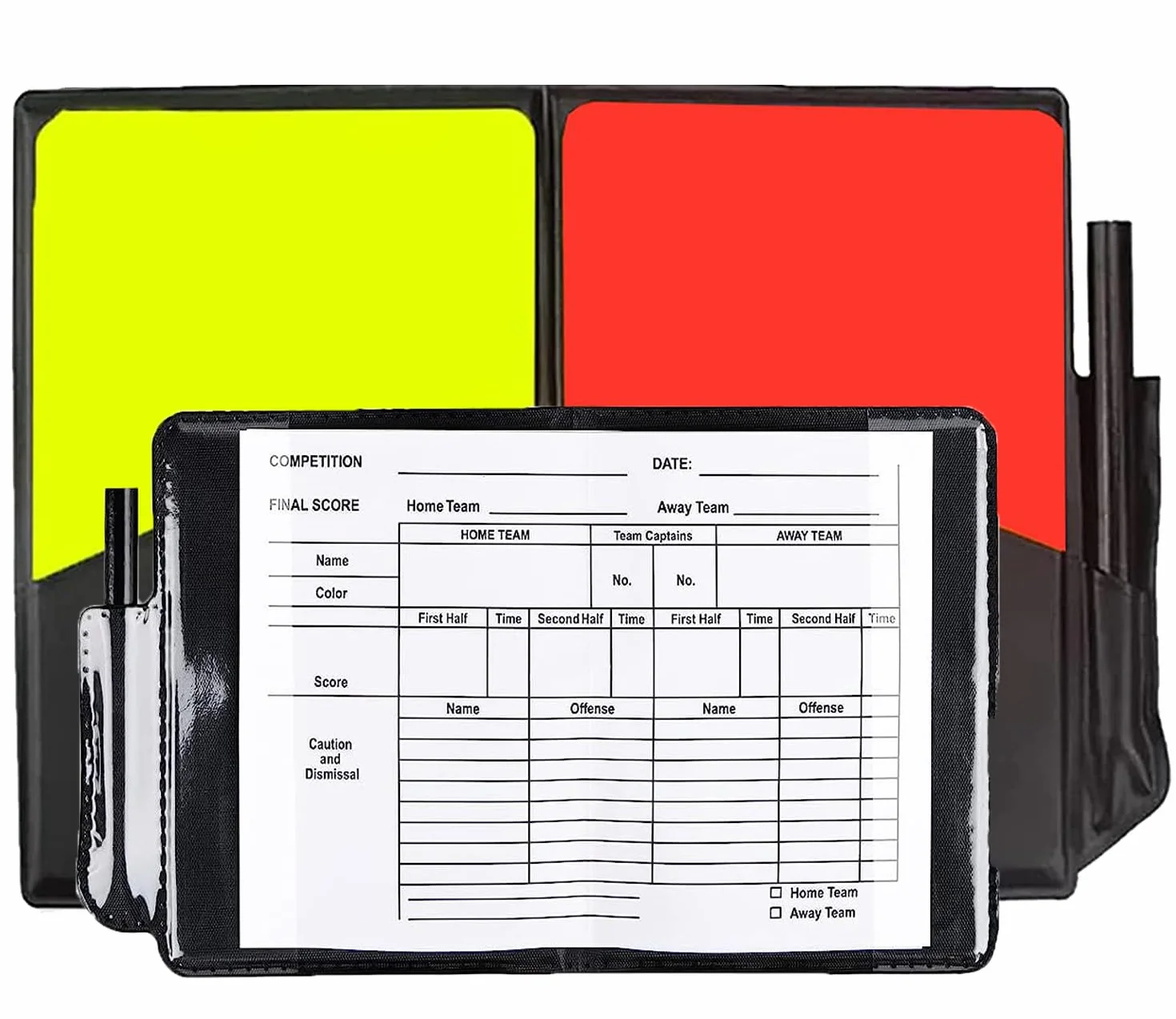 Kit de Árbitro Deportivo con Tarjetas Roja y Amarilla, Accesorios para Fútbol, Papel, Lápiz y Cartera de Piel