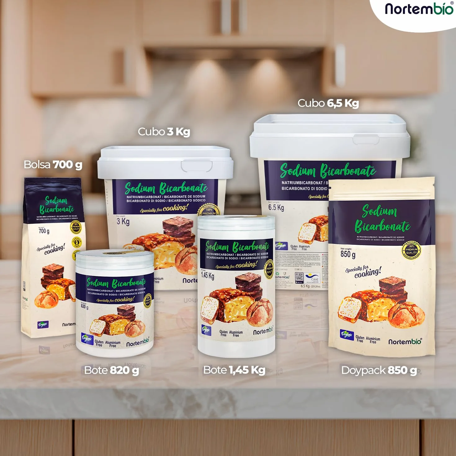 Nortembio Bicarbonato de Sodio E500(ii) 3 kg – Aditivo de Cocina y Repostería, Calidad Gourmet, Alta Pureza 100% Natural + eBook de Recetas