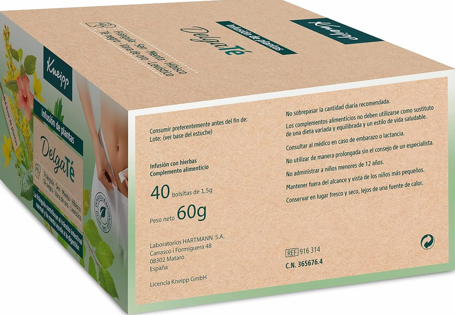 Kneipp DelgaTé, Infusión de Hierbas, Laxante Natural para Retención de Líquidos y Estreñimiento, con Manzanilla, Frángula, Menta, Sen, Hibiscus, Solidago y Levístico, 40 Bolsitas