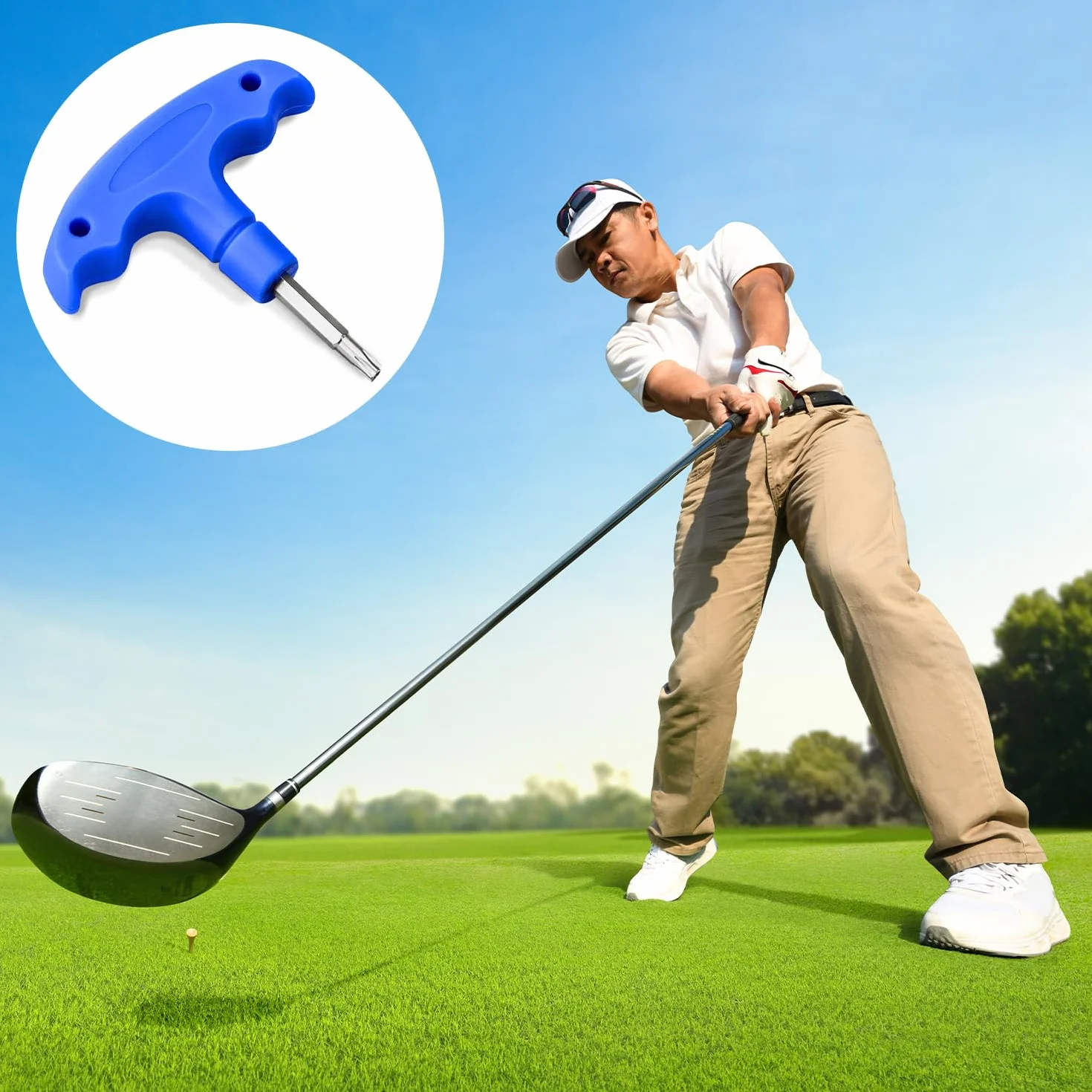Llave Dinamométrica para Golf, Herramienta de Ajuste de Cabeza de Palos, Adaptador de Eje Azul