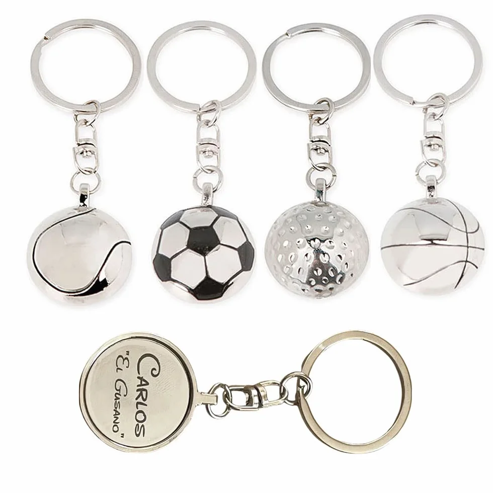 Llavero Personalizado Pelota de Futbol Baloncesto Golf Tenis Grabado Permanente Metal Caja Negra