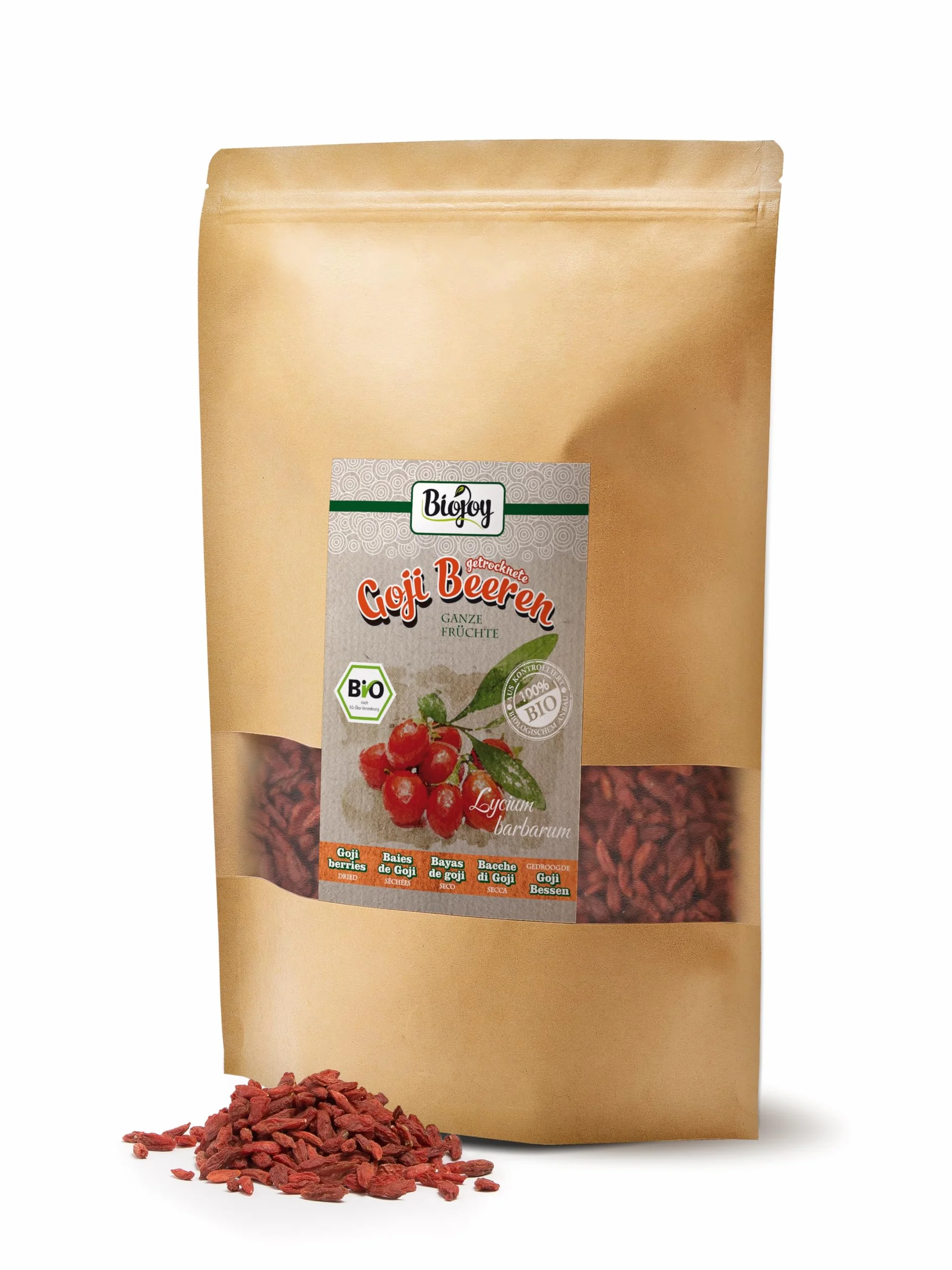 Biojoy Bayas de Goji deshidratadas Ecológicas (1 kg), sin azúcares añadidos y sin azufre