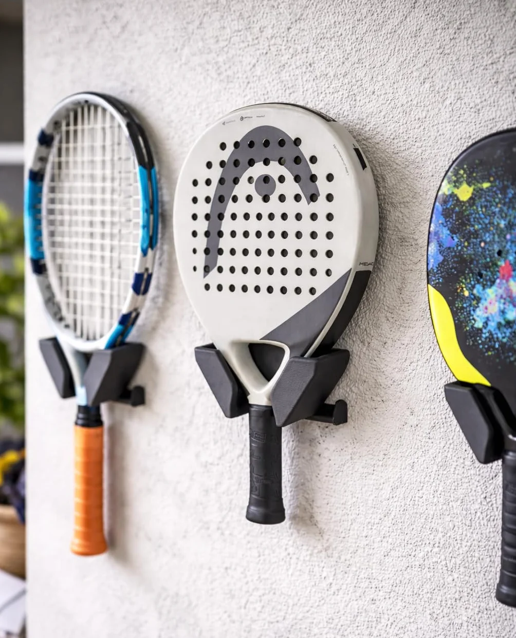 Soporte de pared para raqueta de pádel y tenis antiarañazos ahorra espacio con tornillos y tacos