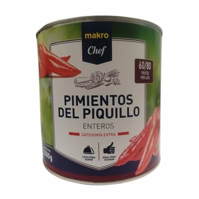 Pimientos del Piquillo y Rojo Chef – Versatilidad y Sabor Mediterráneo para tus Recetas (1 LATA, Piquillo enteros cat. extra lata 60-80 piezas 1900 gne (2500 g))