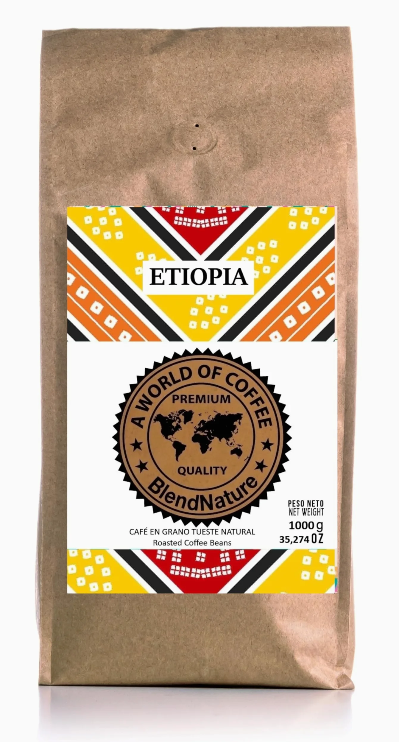 Cafe en grano Arabica tueste natural Origen Único Etiopia–Calificación Excelente 86 puntos por la SCA- Café Dulce equilibrado-Cafe de especialidad-florece a una altitud por encima de 1.800m