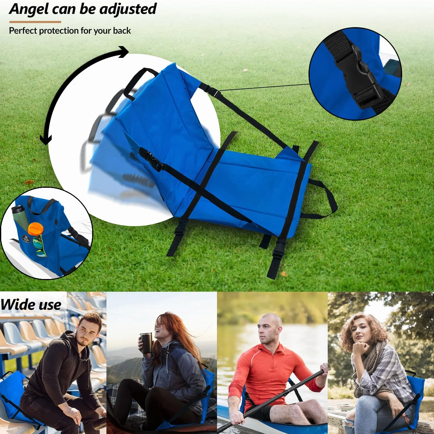 Asiento universal para kayak SUP azul, adaptable a todas las tablas, instalación fácil con 2 puntos