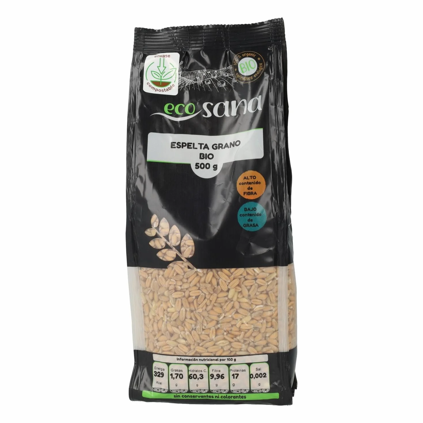 ECOSANA ESPELTA GRANO CERTIFICADO BIO by DRASANVI - Fuente de fibra - Procedente de agricultura ecológica - Propiedades intactas - VEGANO - 500g