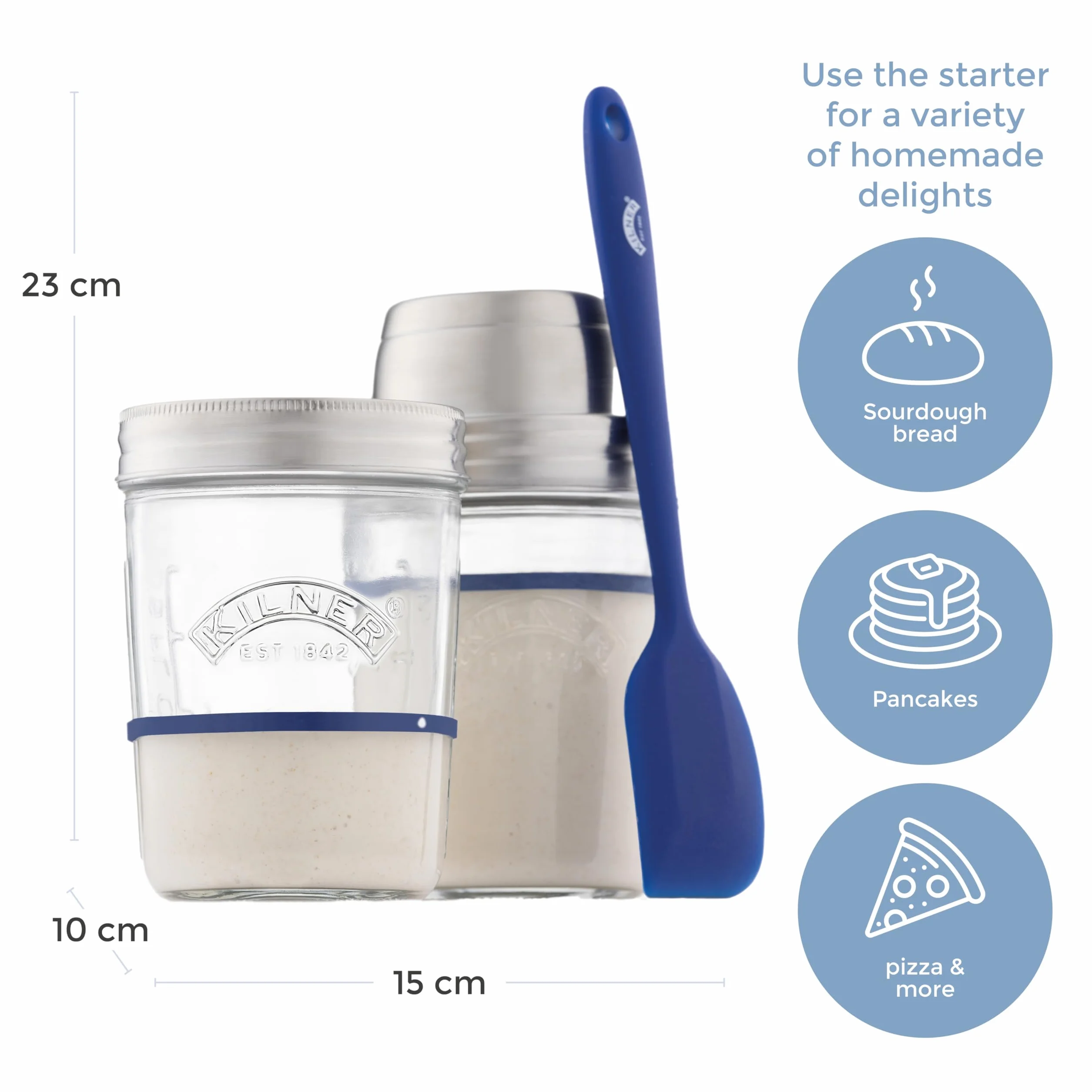 Kilner Juego de iniciación de masa madre 2 tarros 0,35L boca ancha acero inoxidable silicona