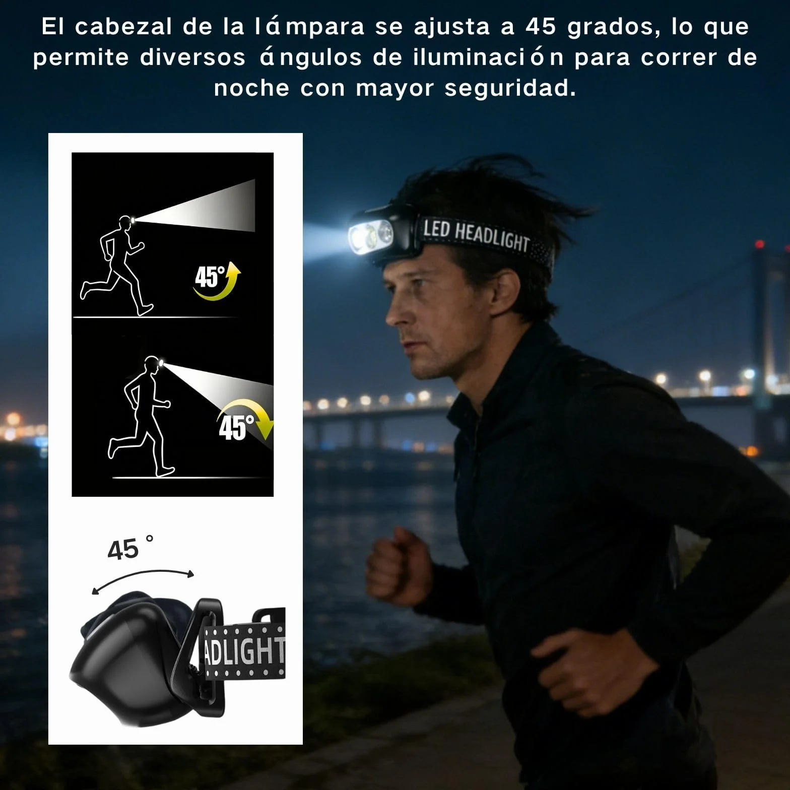 Linterna Frontal Recargable para Acampar, Pesca y Bicicleta, 4 Modos de Iluminación