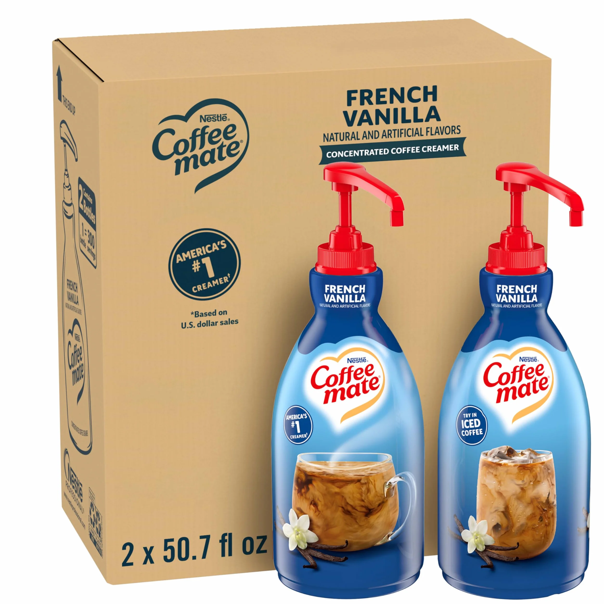 NESTLE COFFEE-MATE Coffee Creamer, French Vanilla, 1.5L liquid pump bottle, Pack of 2