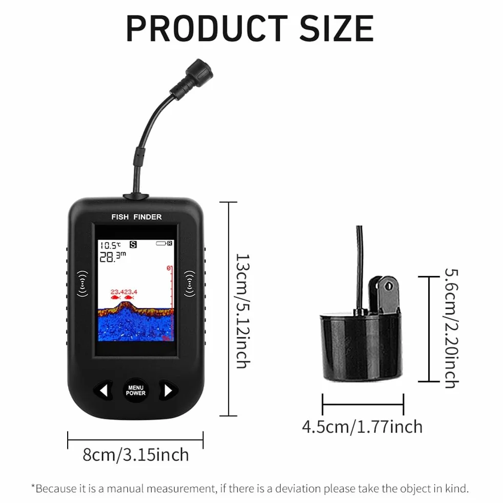 Buscador de Peces Portátil Sonda de Profundidad de Agua con Sensor Transductor Negro