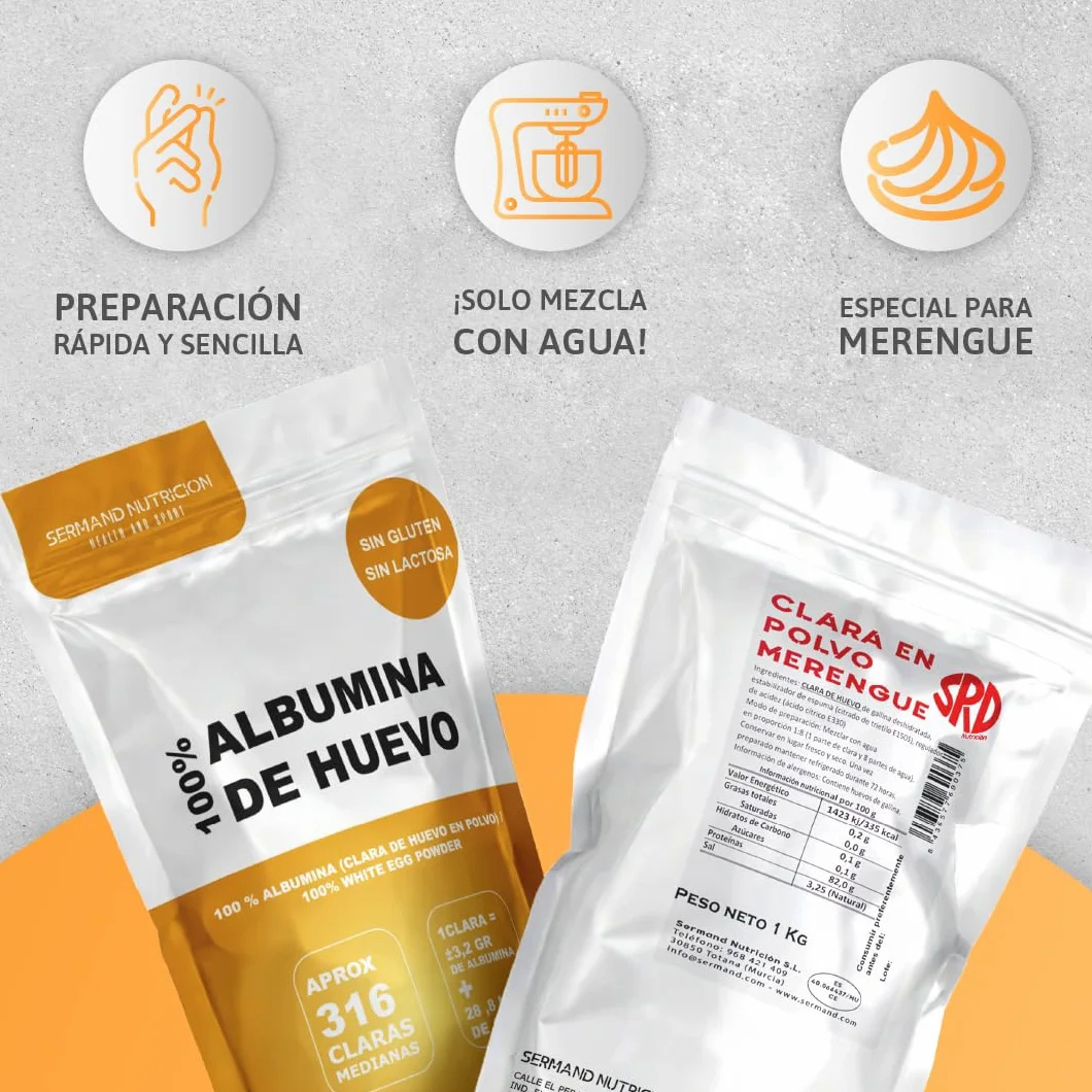 Clara de Huevo en Polvo Especial para Merengue 1Kg Huevos Pasteurizados Deshidratados Sin Aditivos Sin Lactosa Sin Gluten