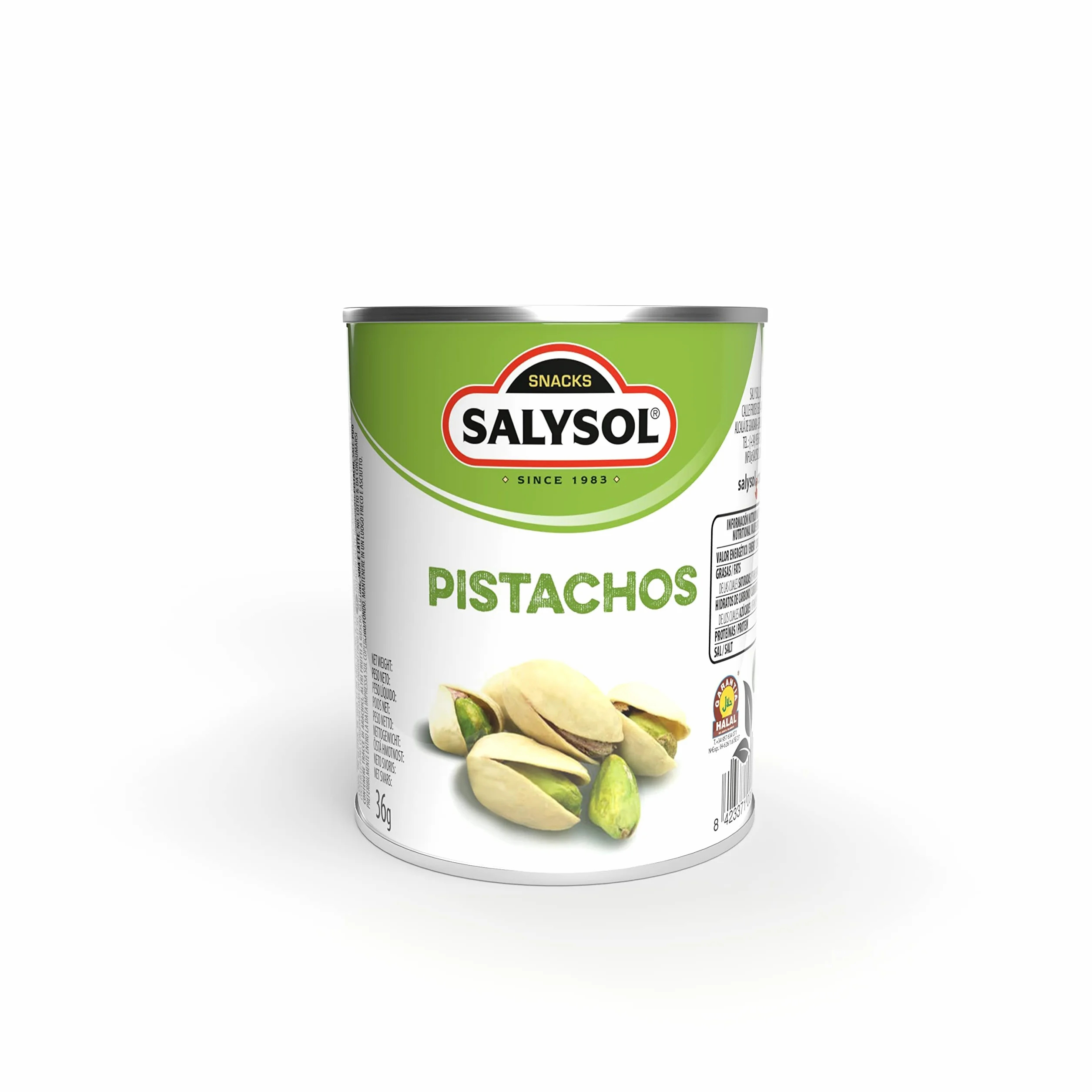 SALYSOL | Pistachos aperitivos salados envasados al vacío 10x36 gramos.