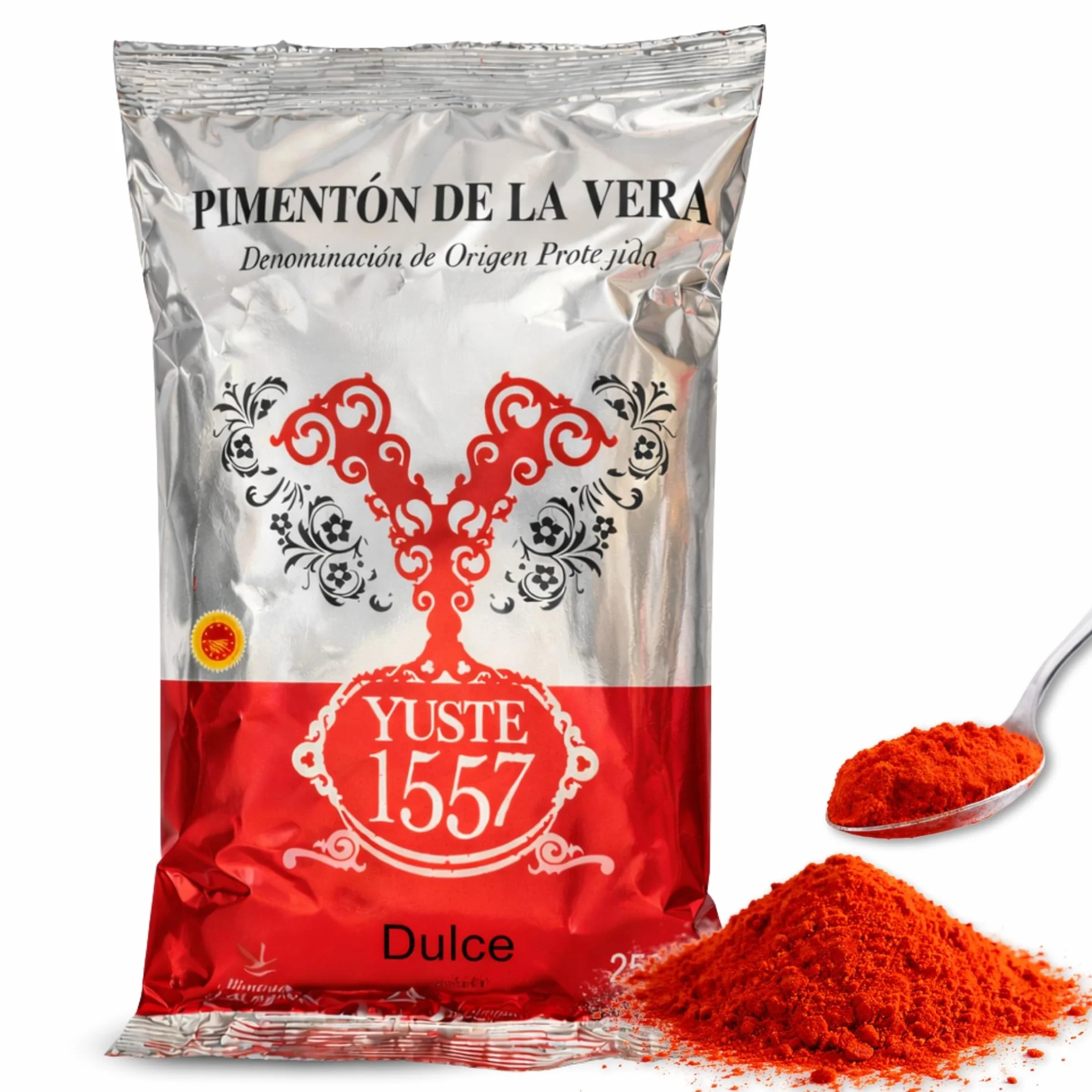 Pimentón de la Vera Ahumado Dulce, Denominación Origen Protegida, Pimentón Yuste 1557, Producido en Extremadura, Ideal para guisos, carnes, salsas y platos tradicionales, 1 bolsa de 250 gr