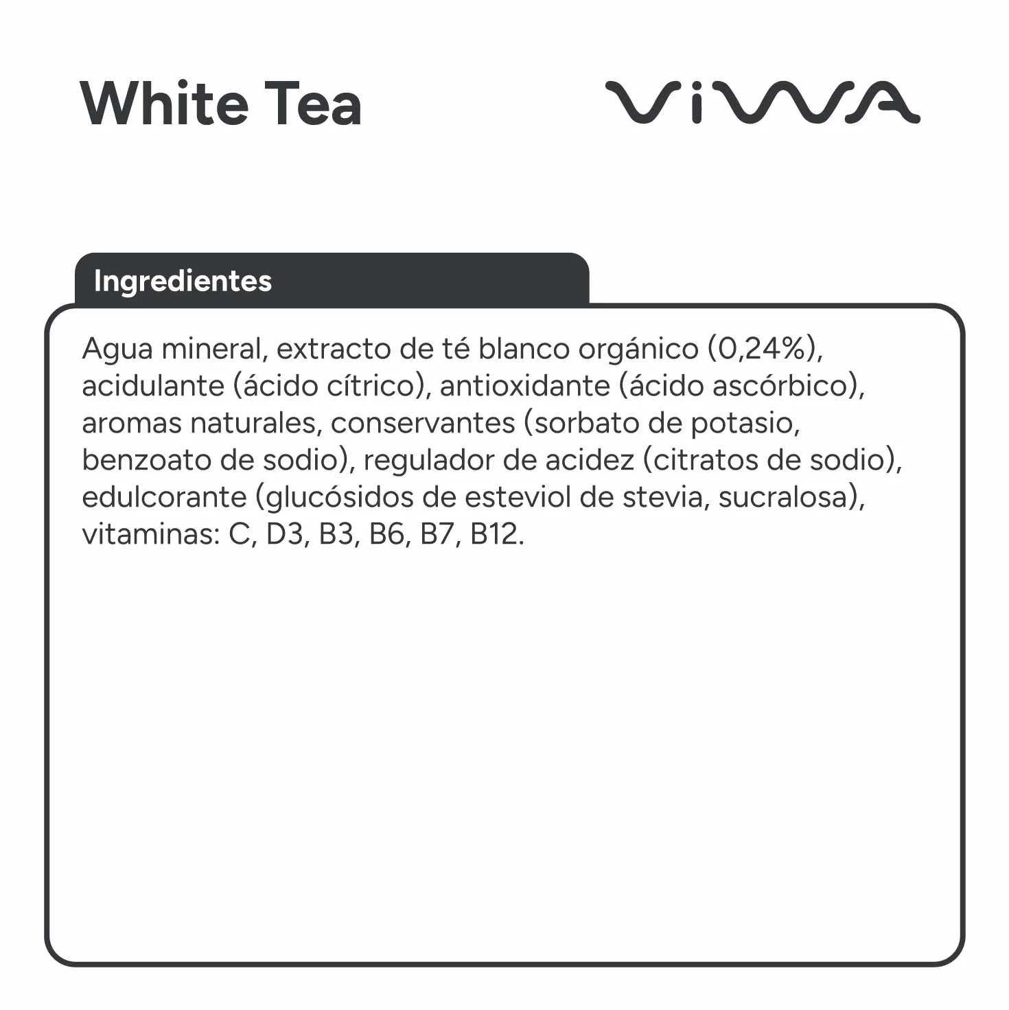 VIWA VITAMIN WATER Té Helado Blanco Bebida Refrescante Cero Azúcar con Vitaminas C, D y B. Sabor Mango, 330ml, Pack de 24, White Tea