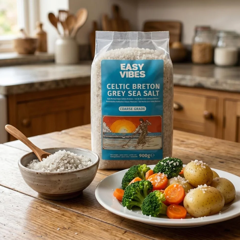 Easy Vibes - Sal Celta - Sal Marina Gris Bretona Gruesa (900g) | Sin Refinar | Naturales | Sin Conservantes