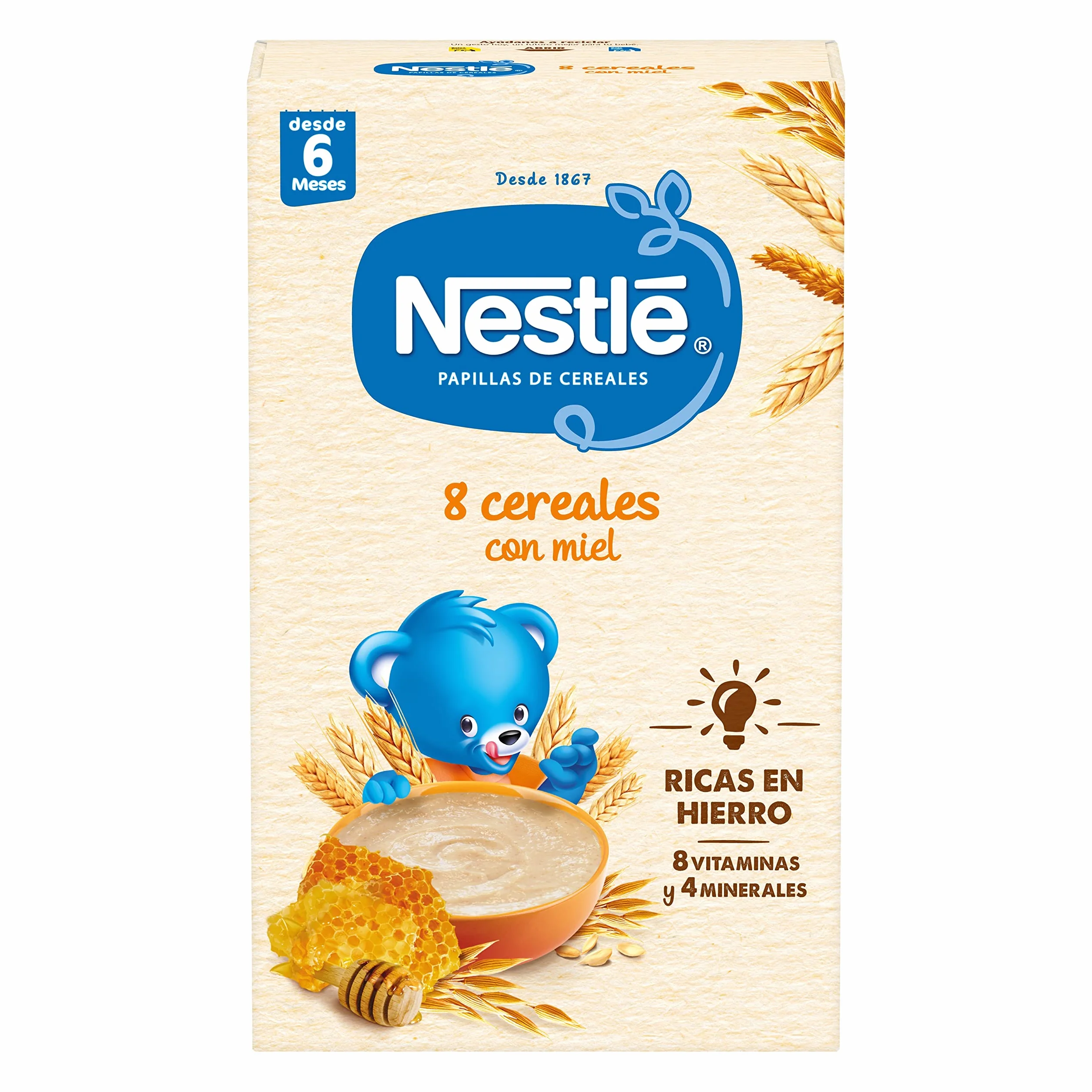 Nestle Papilla 8 Cereales con Miel, 6 Paquetes de 475g (Total 2.85 Kg)