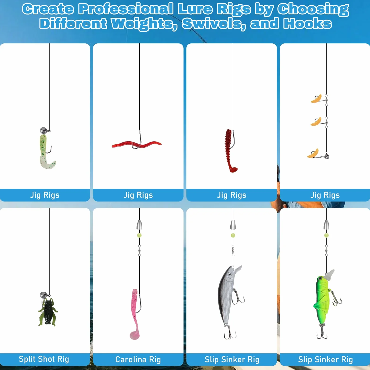 Juego de 153 señuelos de pesca con caja – Wobbler, peces de goma, spinner para agua dulce y salada