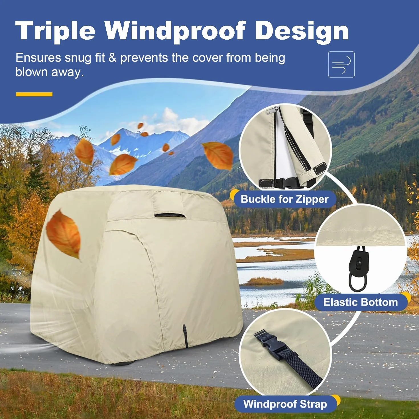 Funda impermeable 600D para carrito de golf 2 pasajeros bronceado claro