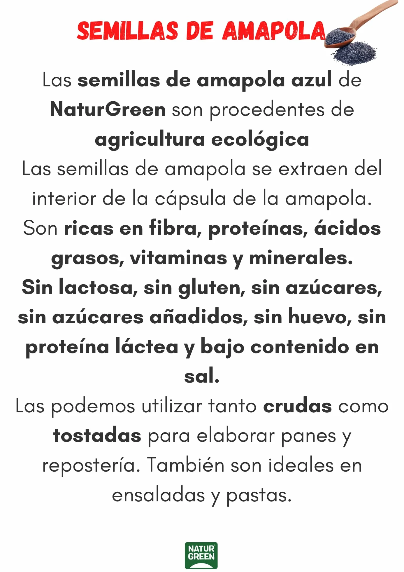 NaturGreen - Semillas de Amapola Azul Bio, Pack 9 x 175 g, Alimento Ecológico, Sin Gluten, Alta en Fibra y Proteína, 100% Natural, Vegana, Ideal para Repostería, Panes y Ensaladas