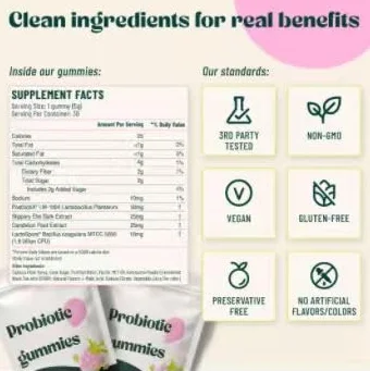 Gomita probiótica Kombucha - Prebióticos - para hinchazón, salud intestinal - Probióticos para mujeres y hombres - Vegano, sin OGM