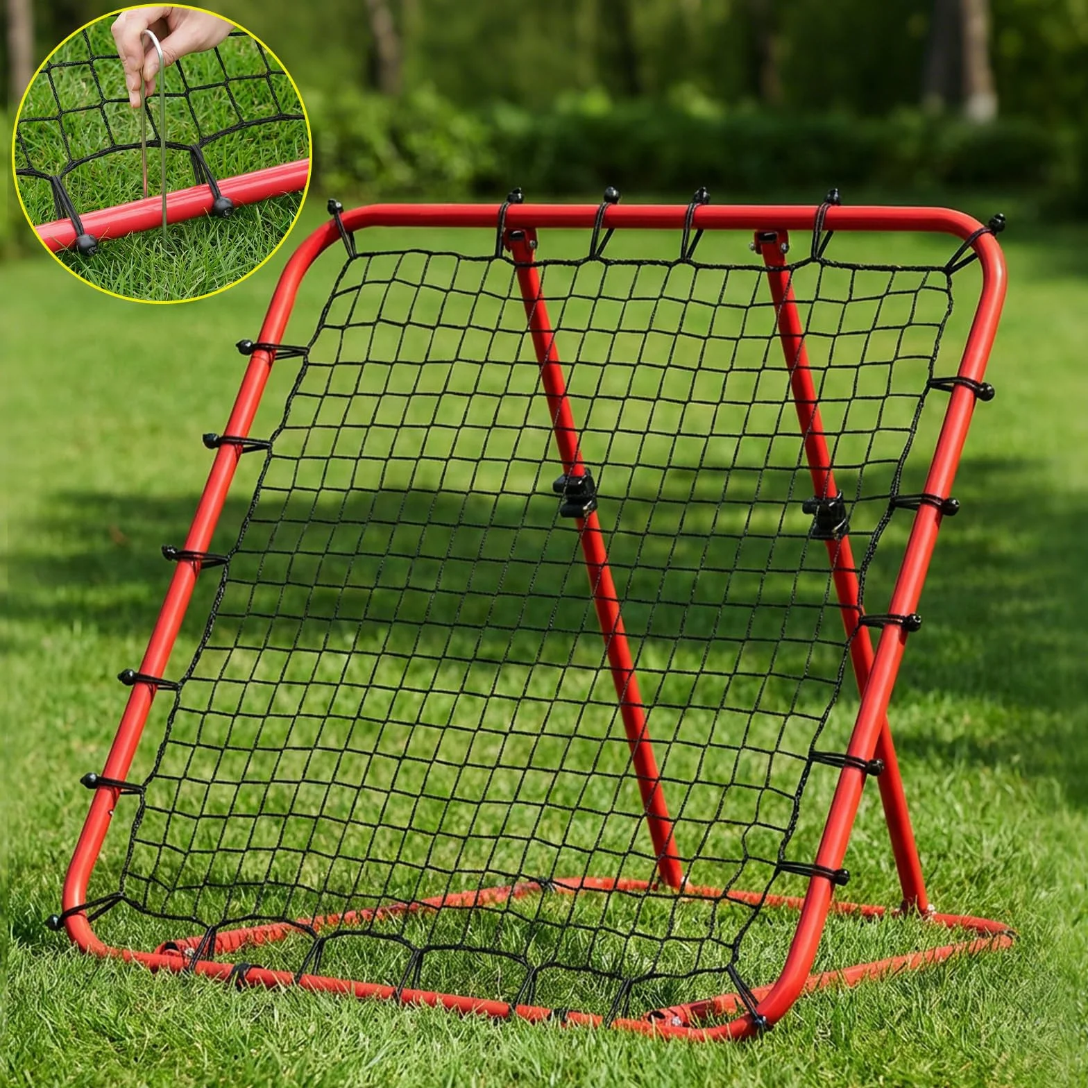 LARMNEE Reboteador de Fútbol con Ángulo Ajustable 0°-75°, Red de PE, Entrenamiento Portátil