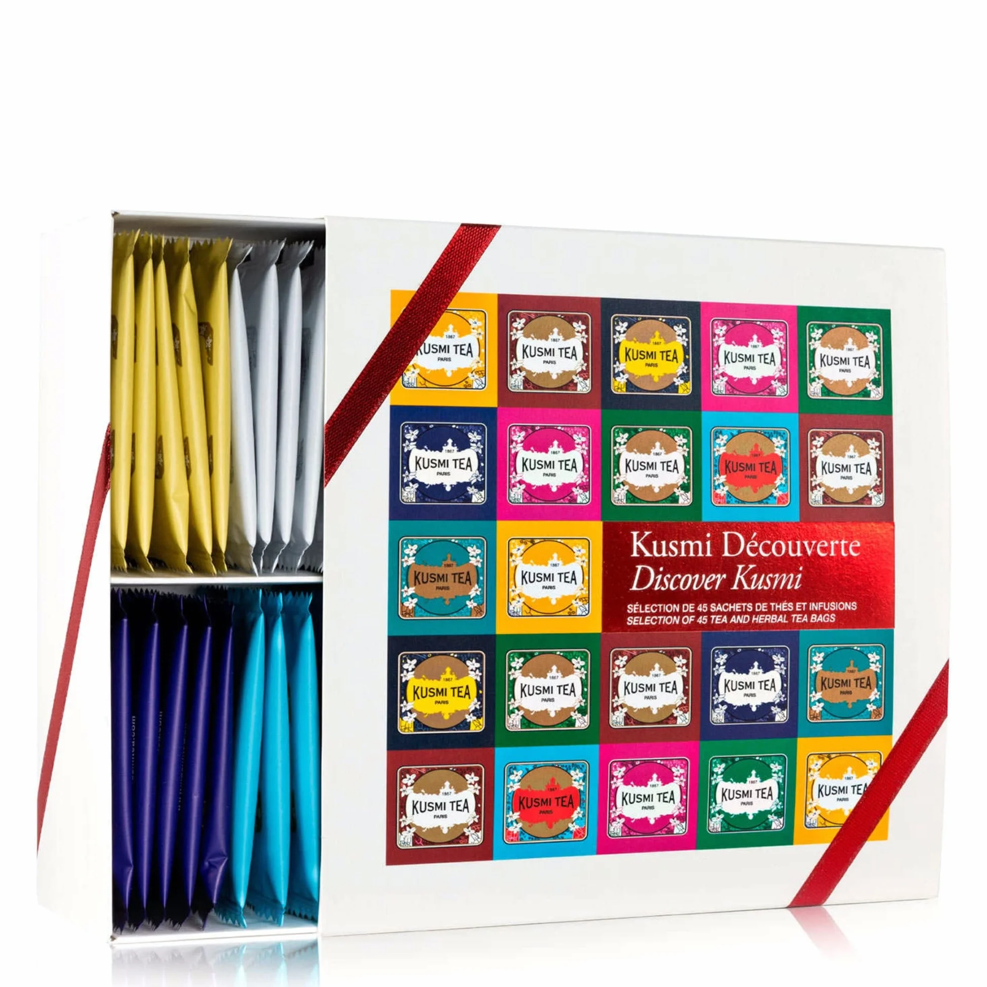 Kusmi Tea Estuche Découverte Surtido Tés Negros Blancos Verdes Infusiones 45 bolsas muselina