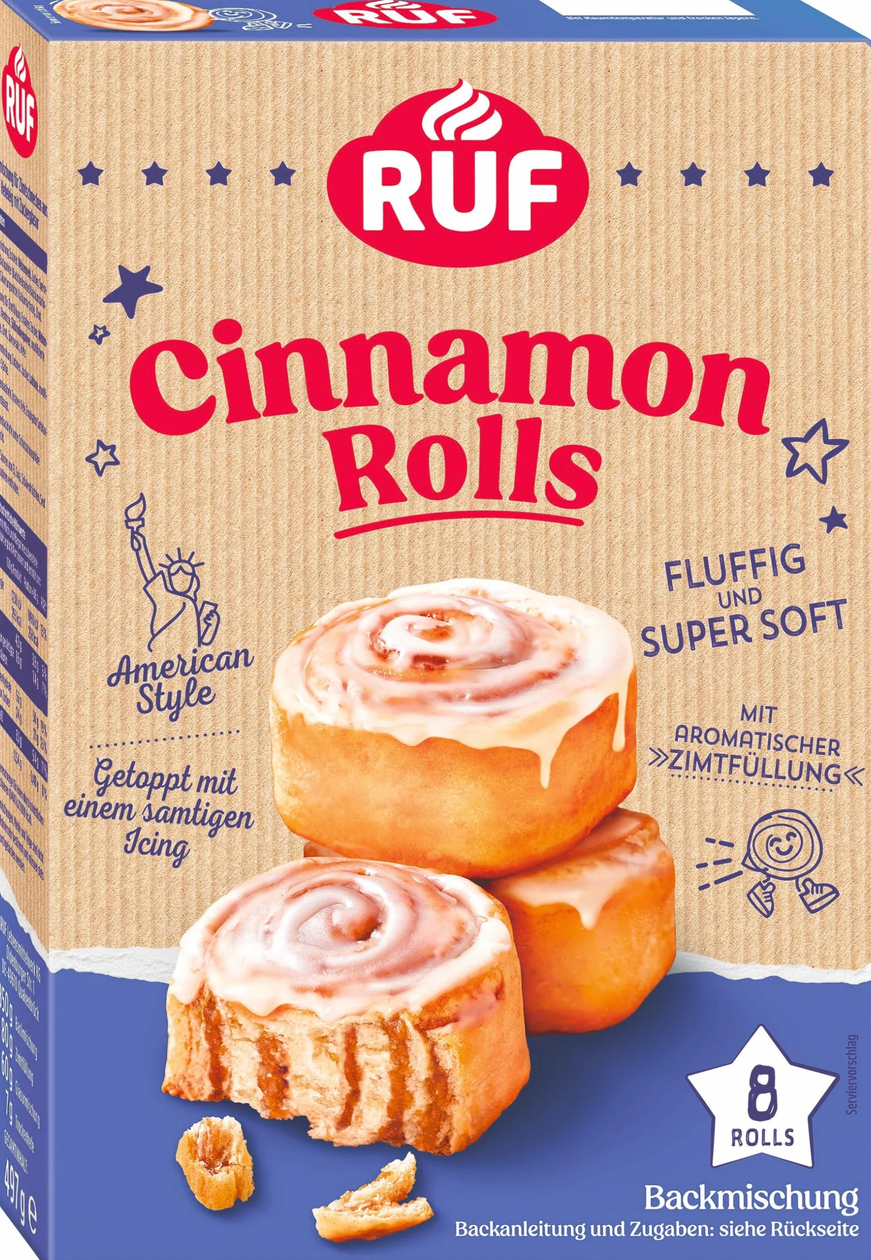 RUF - Cinnamon Rolls, Preparado Alimenticio en Polvo, Glaseado de Azucar, 8 porciones, 497gr