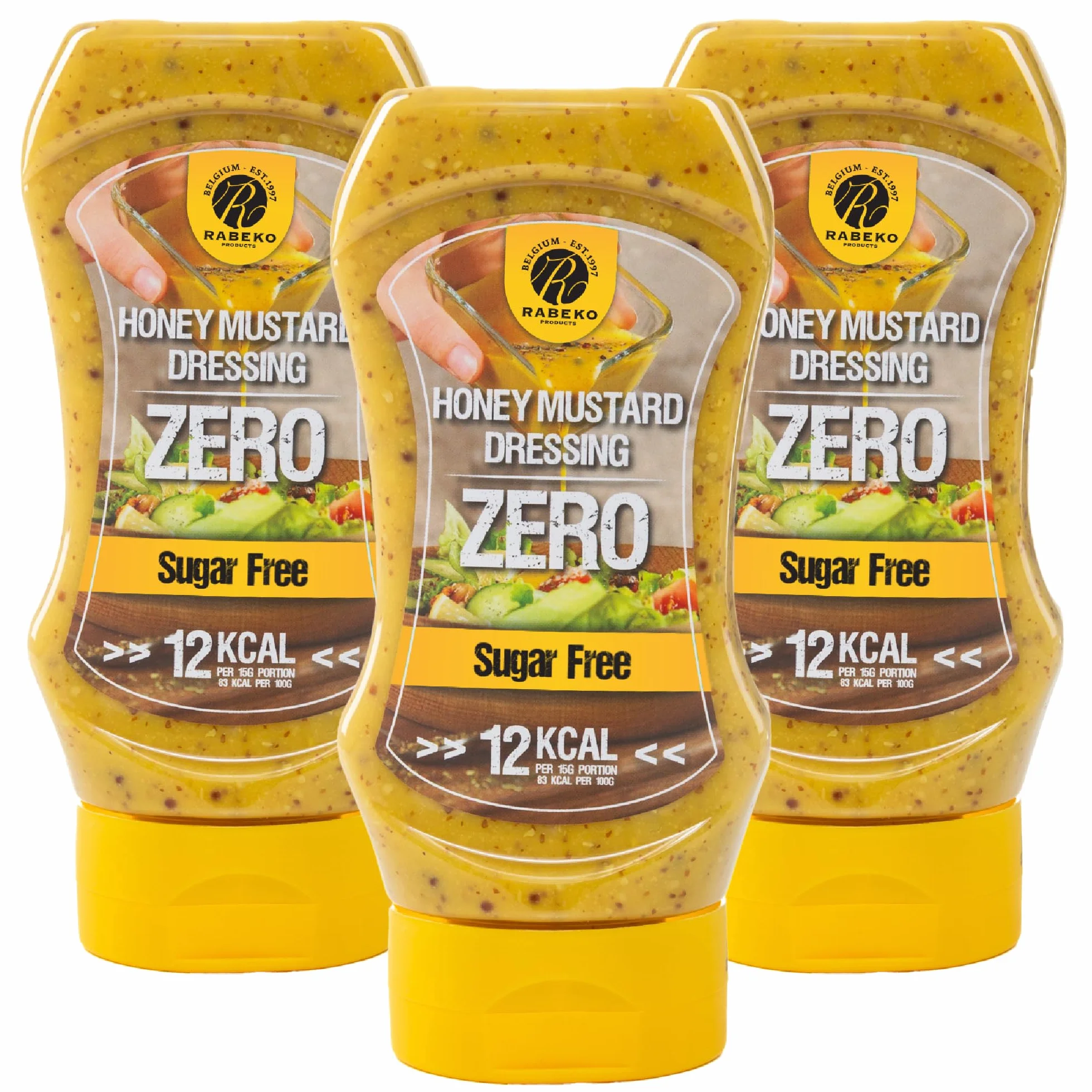 Rabeko Zero Salsa mostaza con miel sin azúcar baja en grasas 3 x 350 ml