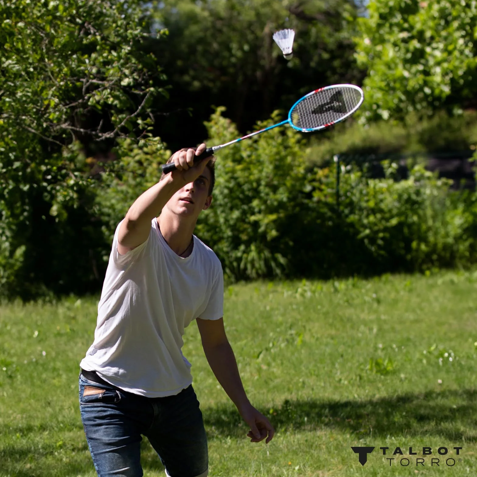 Talbot Torro Badminton-Set 4-Fighter Komplettset mit 4 ALU-Schläger 3 Federbälle Netzgarnitur Tasche