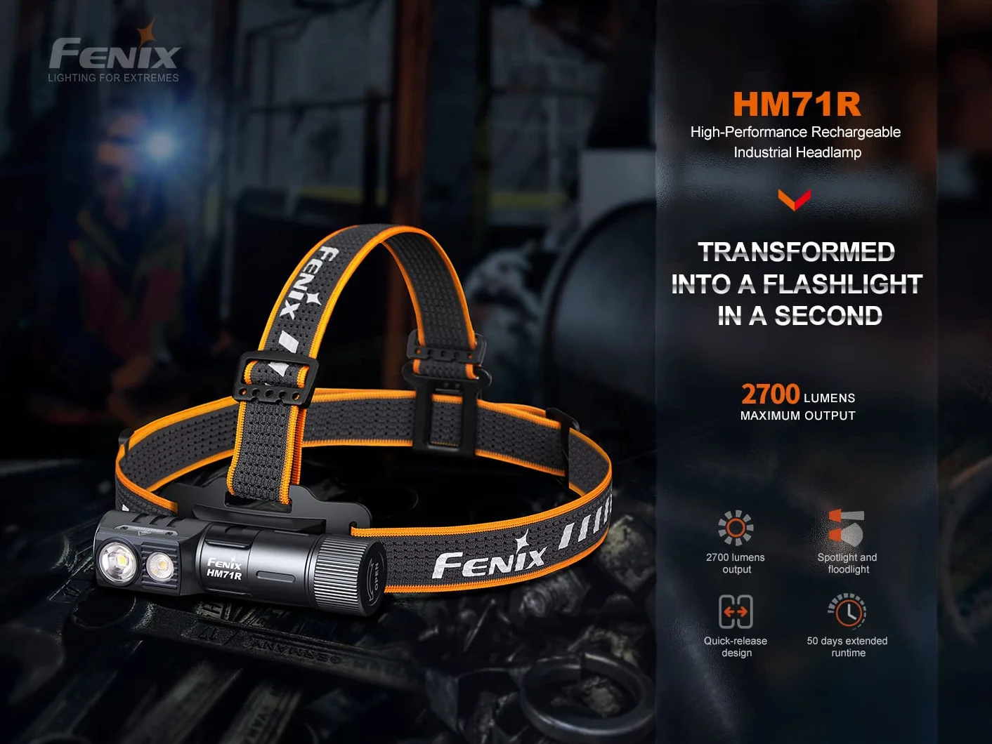 Fenix HM71R linterna frontal recargable 2700 lúmenes 230 m IP68