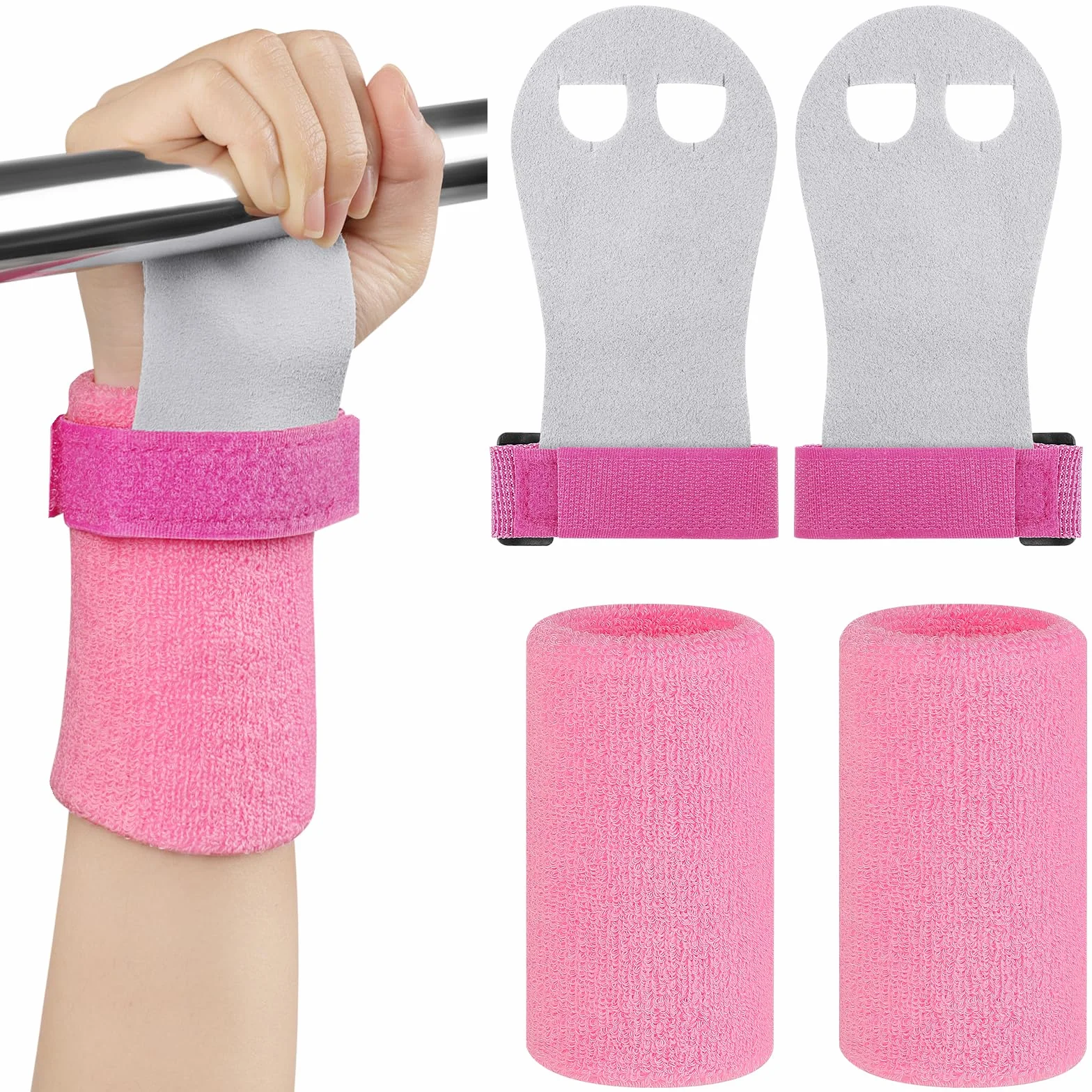 DiULi Almohadillas de Agarre para Niños, Juego de Palma de Piel para Dominadas, Gymnastic Hand Grips con Muñequeras