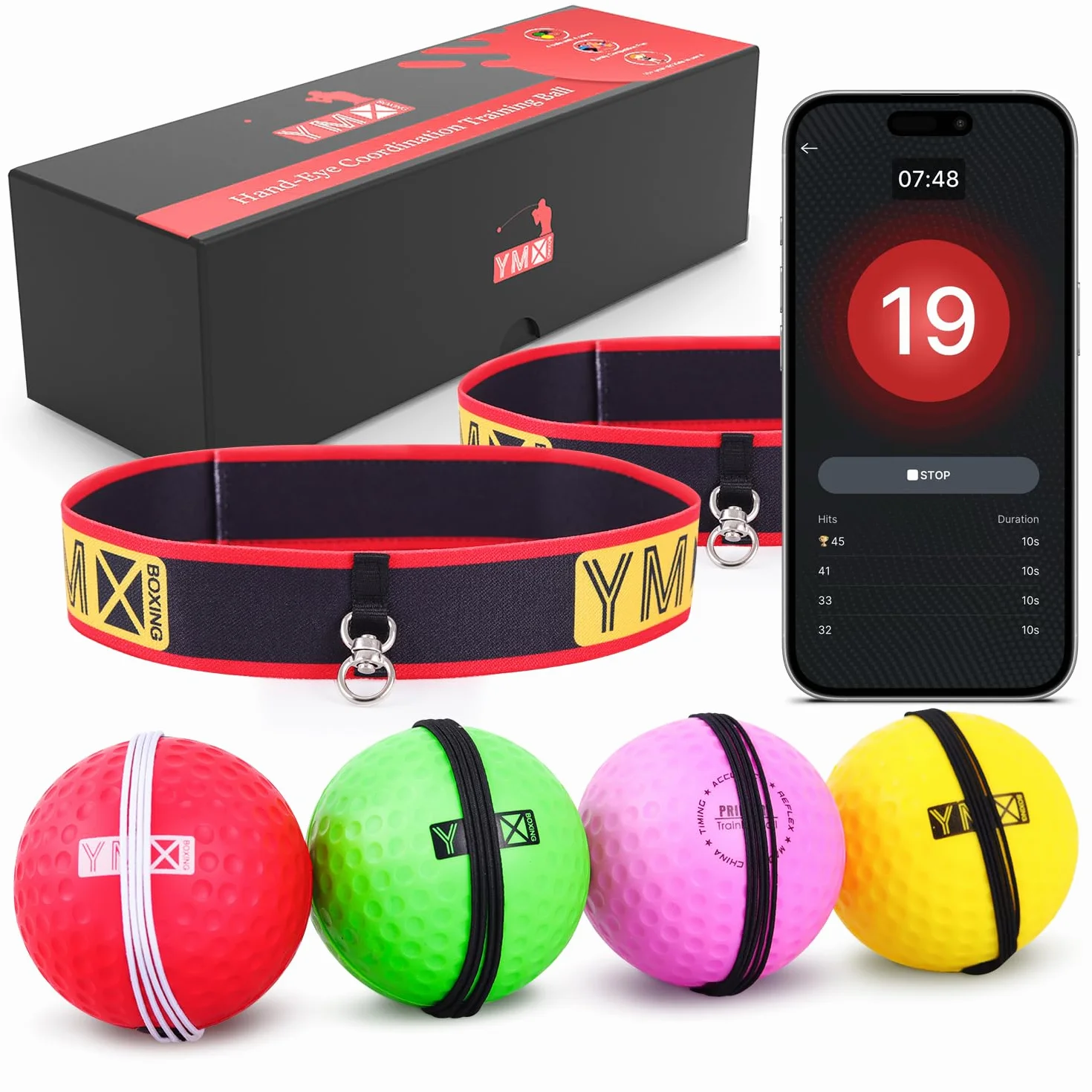 YMX Boxing Juego de Pelotas de Entrenamiento: 4 Pelotas de Reacción + 2 Diademas Ajustables