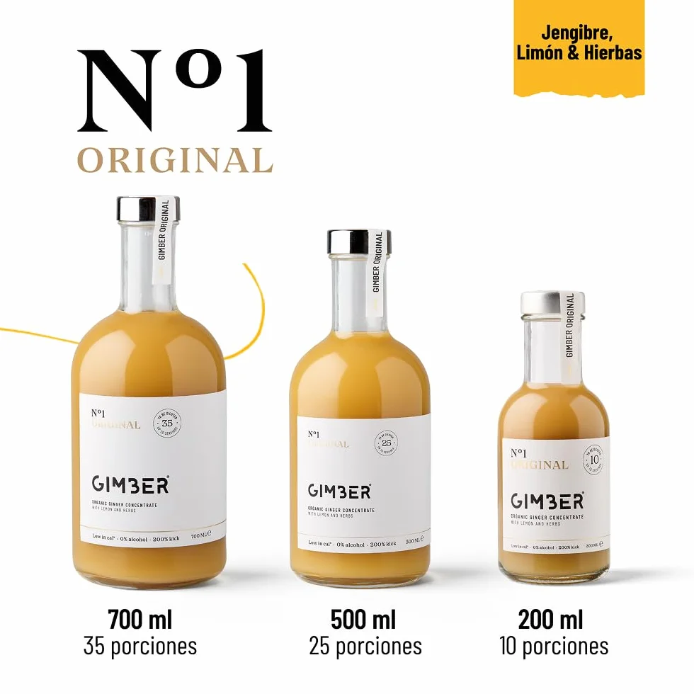 GIMBER Ginger Concentrate 2 x 700 ml 1.4 L Organic Non-Alcoholic Drink with Ginger Lemon and Herbs