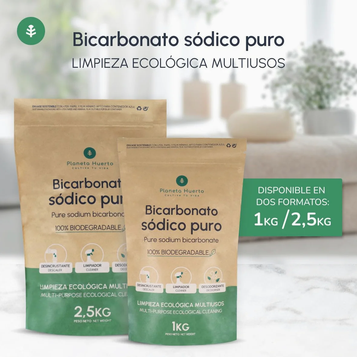 PLANETA HUERTO | Pack 6x Bicarbonato Sódico 1 Kg - Limpiador Ecológico Multiusos, Desodorante y Abrillantador Natural