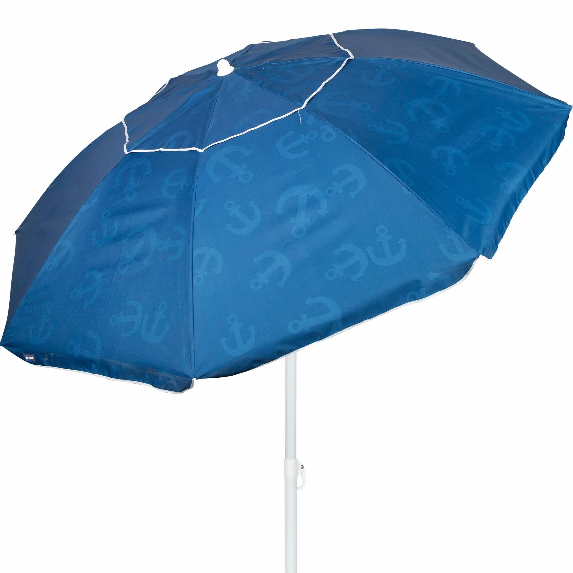 AKTIVE Sombrilla playa 220 cm azul estampado anclas mástil acero inclinable ventilación superior protección solar UV30 bolsa transporte