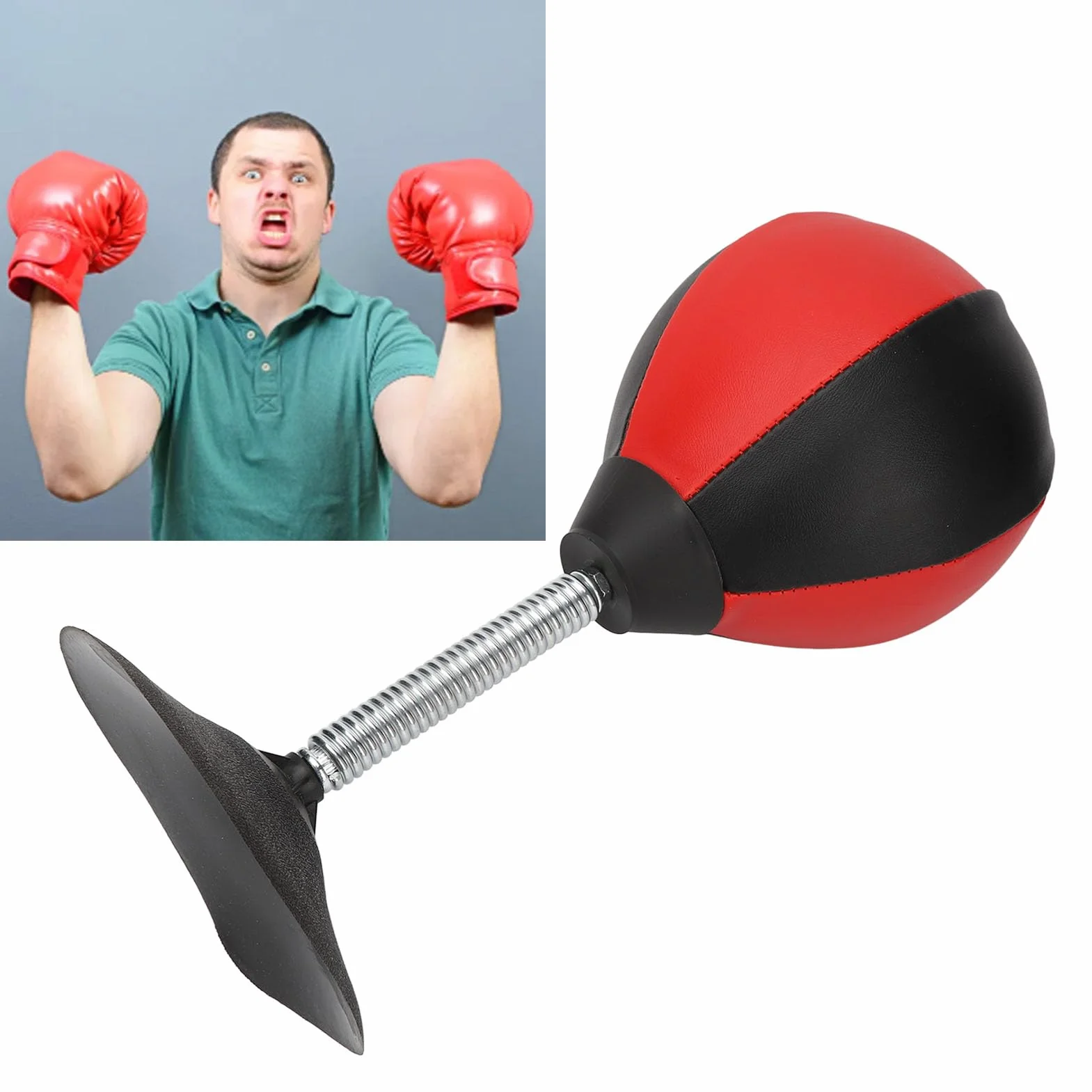 Bolsa de Boxeo de Escritorio con Ventosa Grande, Equipo Anti-Estrés, Negro Rojizo