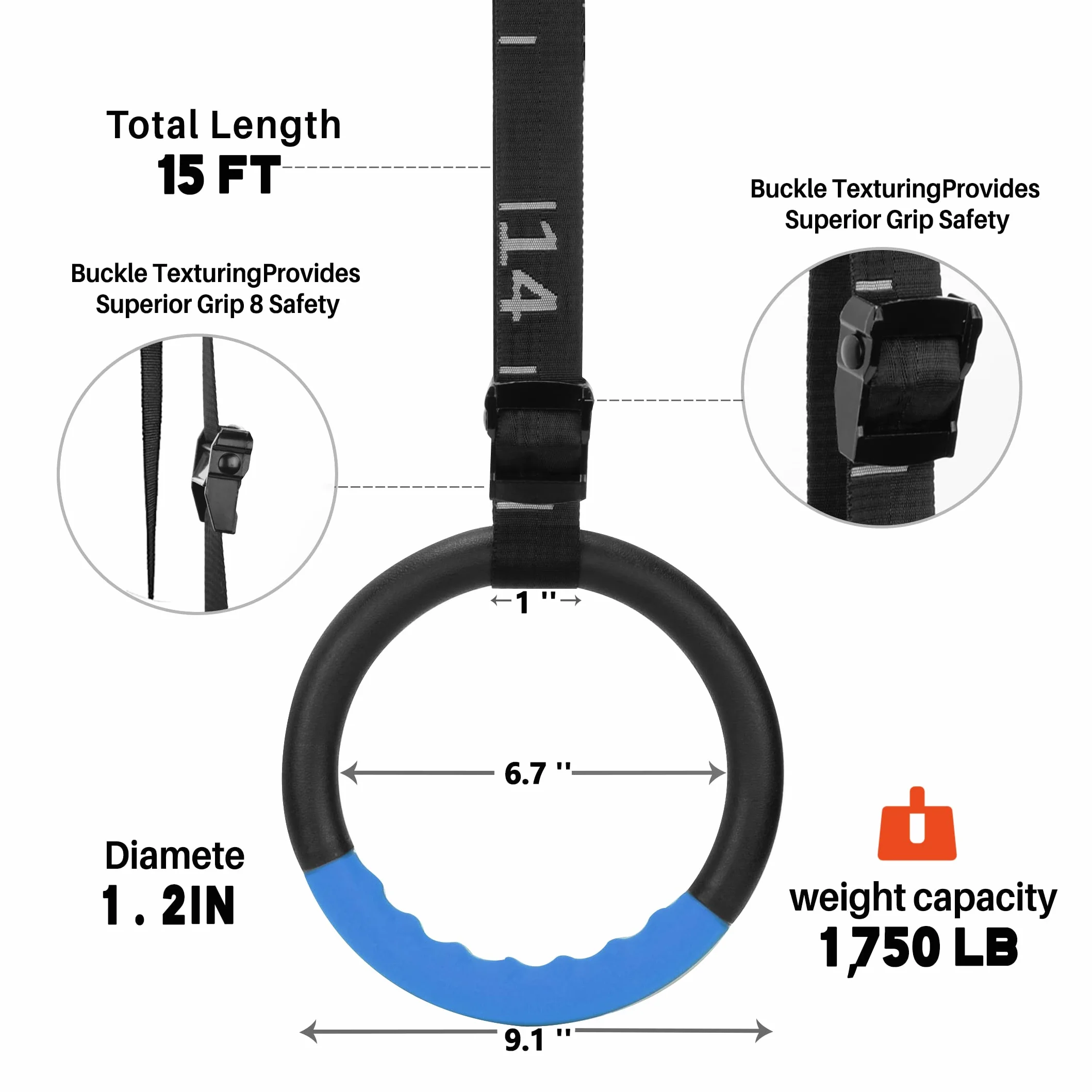 BOOSTEADY Anillos de Gimnasia con Correas Ajustables de 15 pies, Antideslizantes para Entrenamiento en Casa