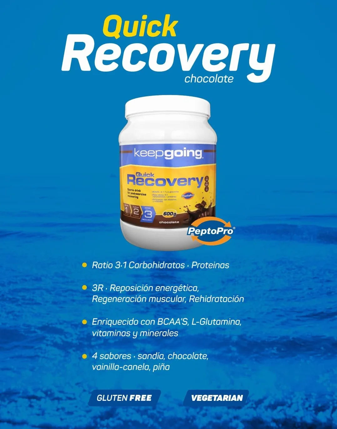 Keepgoing Quick Recovery Bebida Recuperadora en Polvo Sabor Chocolate | Recuperador Muscular para Deportistas | Recovery Drink | Recovery Ciclismo | Recuperador Muscular Running | 600 g