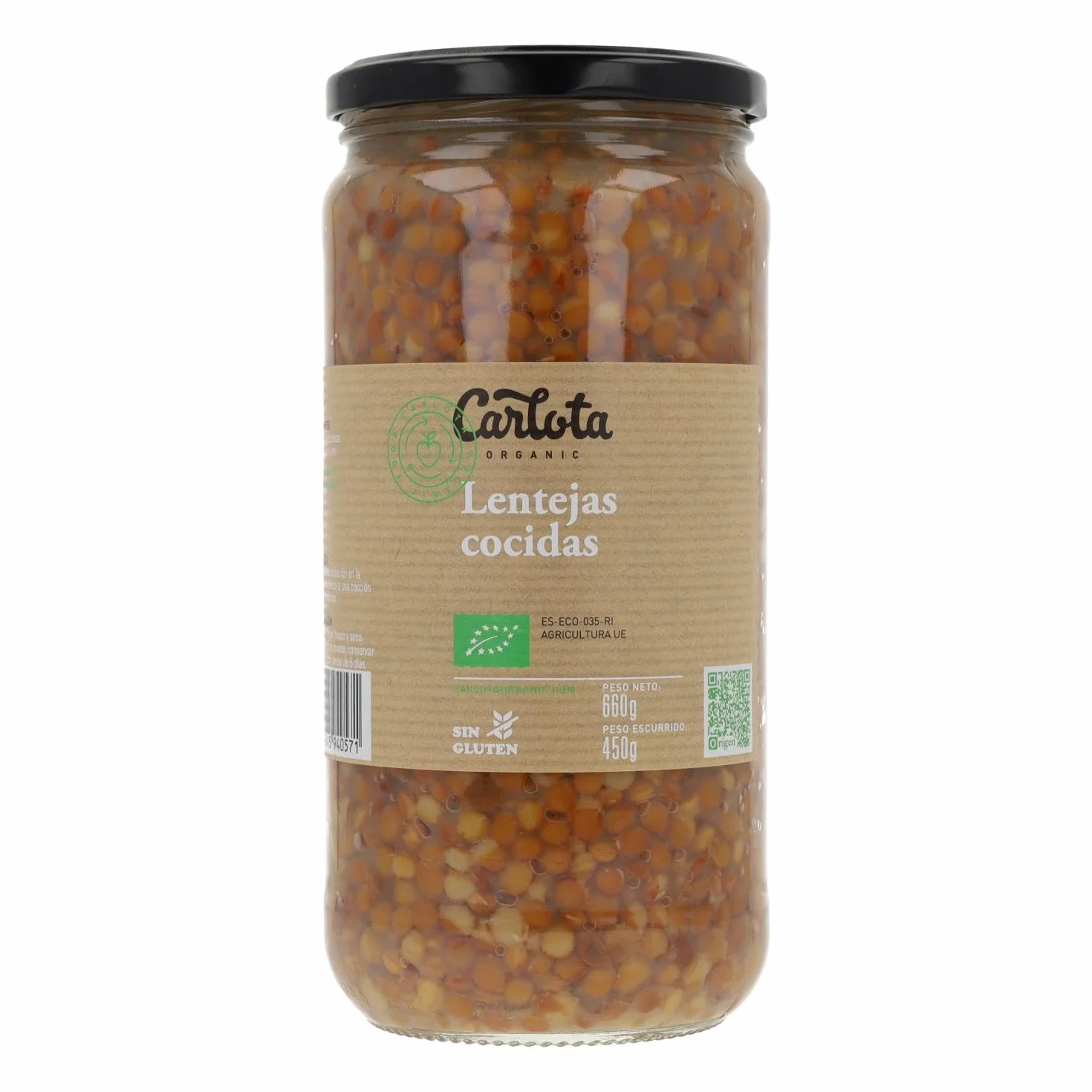 Carlota Organic Lentejas Cocidas 720 gr