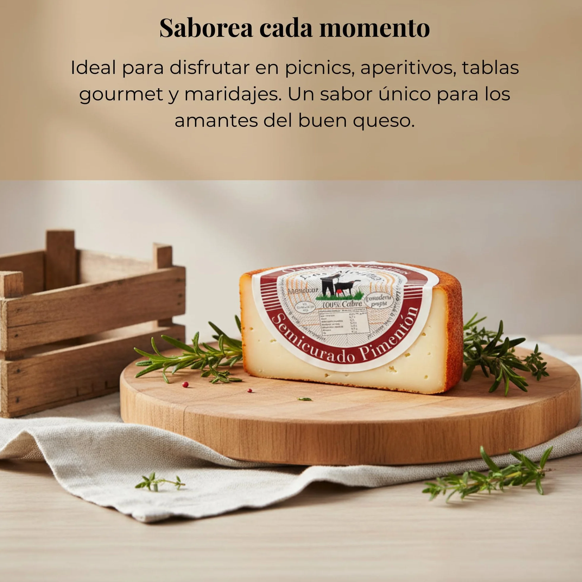 Queso Artesano Semi Curado Pimentón 100% de Leche de Cabra Entero 500 gr | Queso Gourmet Elaboración Tradicional y Casera con Ganadería Propia | Sabor Único y Natural | Estuche de Madera
