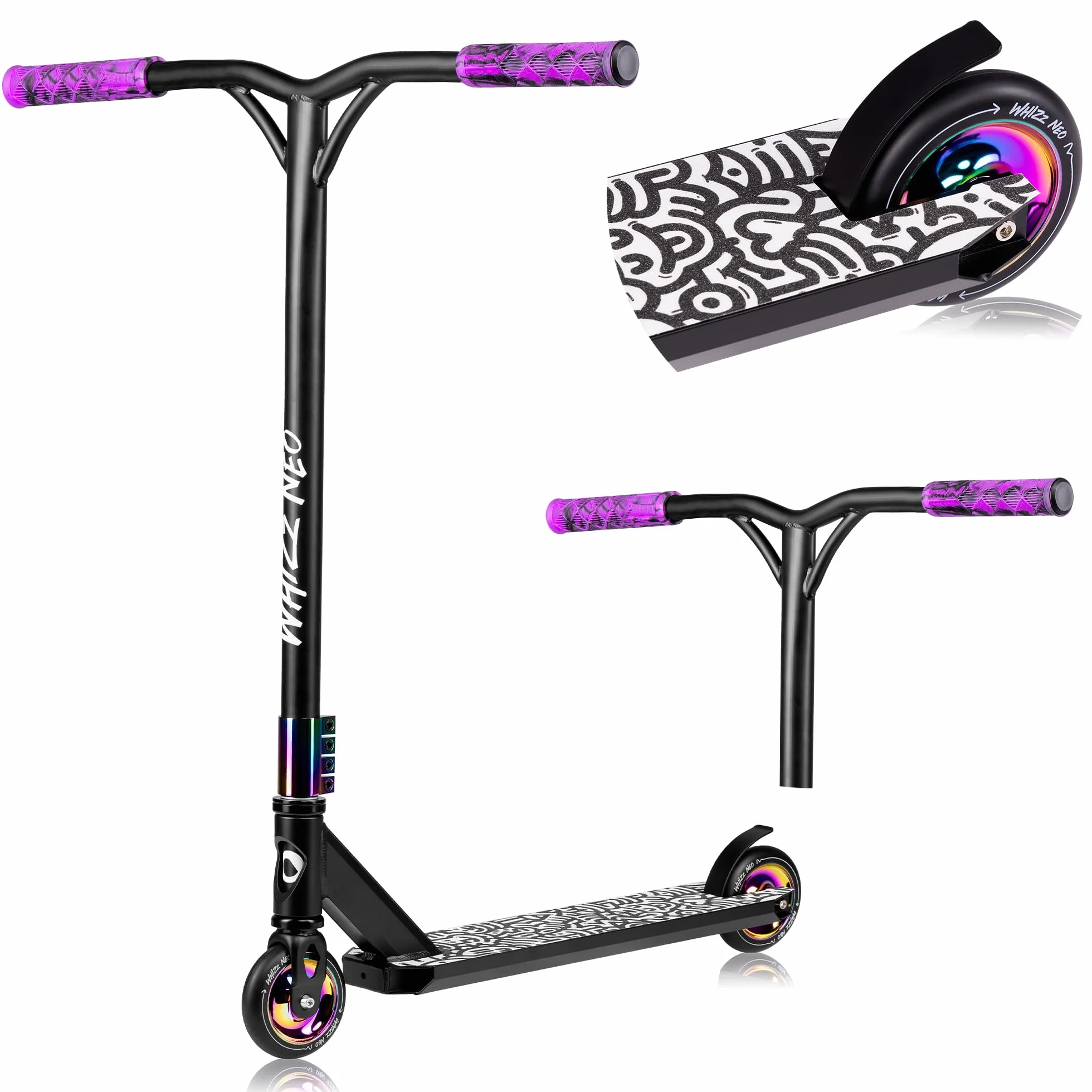 LIONELO Stunt Scooter para niños, Ruedas 110 mm, Freno Guardabarros, Cubierta Aluminio, Manillar T Ancho