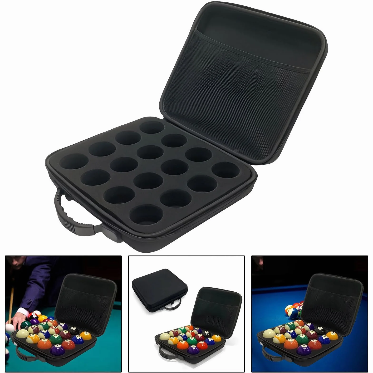 Harilla Estuche de Transporte para Bolas de Billar, Caja de Almacenamiento, Ligero, Cremallera, Acolchado