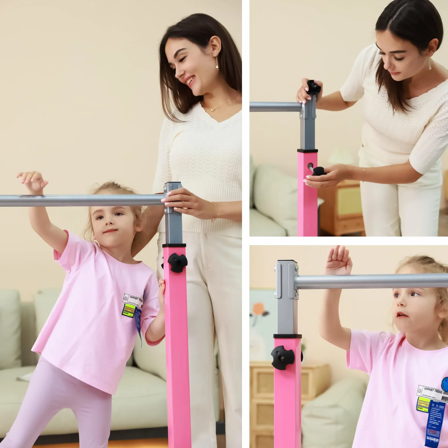 Mosebears Barra de gimnasia para niños, acero estable, altura ajustable 3-5 pies