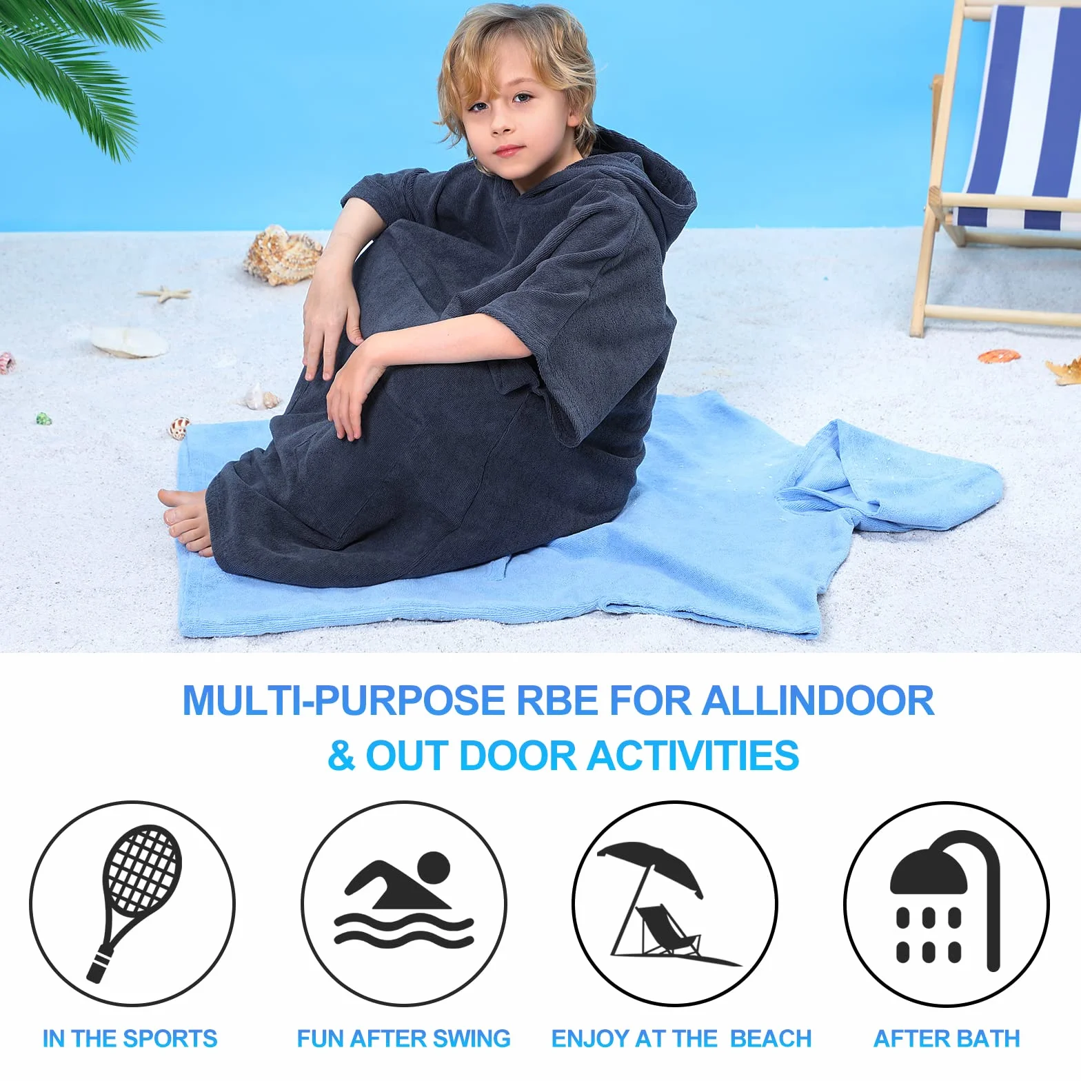 TOMEEK Poncho Toalla Infantil con Capucha Toalla de Playa Secado Rápido para Niños