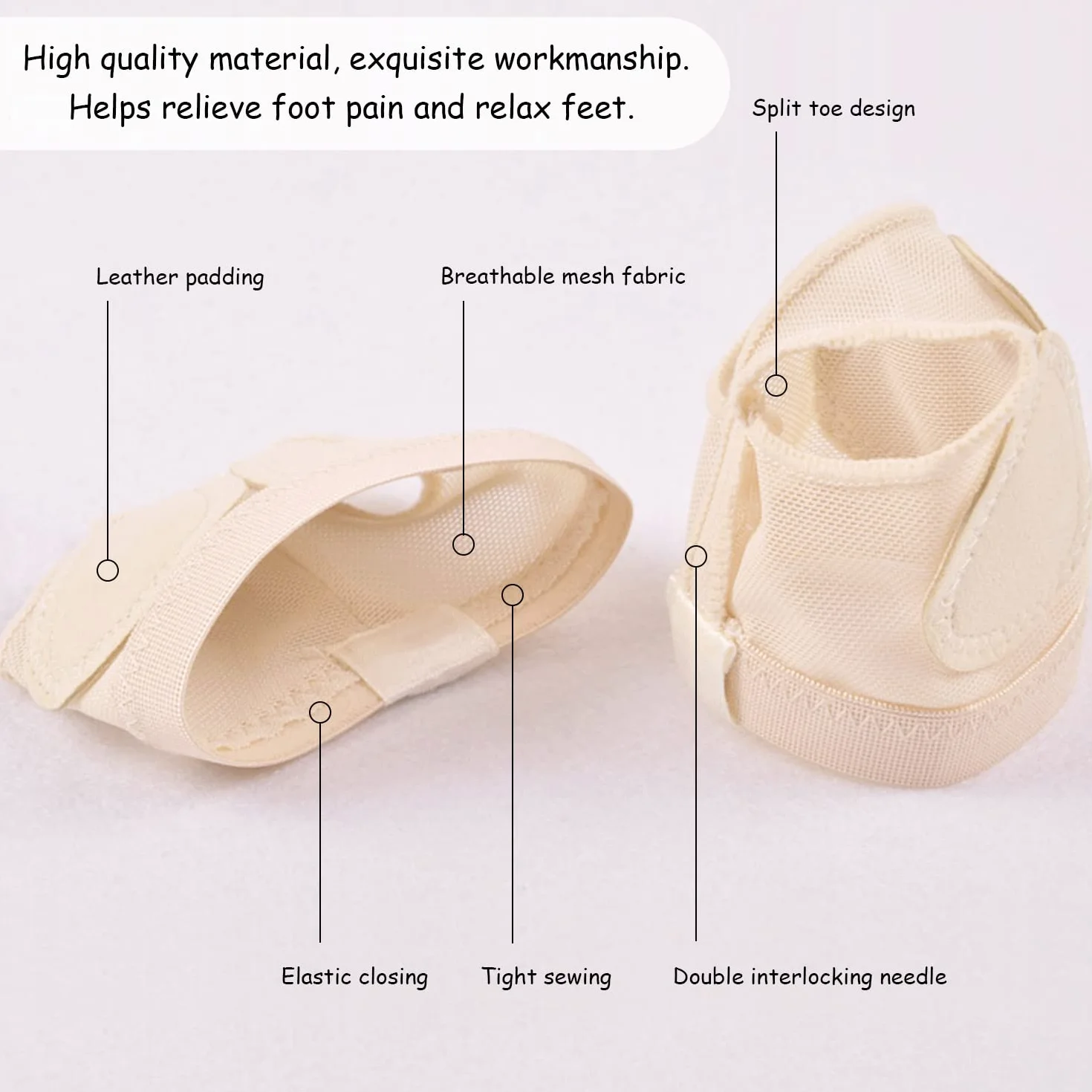 Tanga de pie de ballet paquete de 2, calcetines de apoyo para almohadilla de dedo, negro y tono de piel