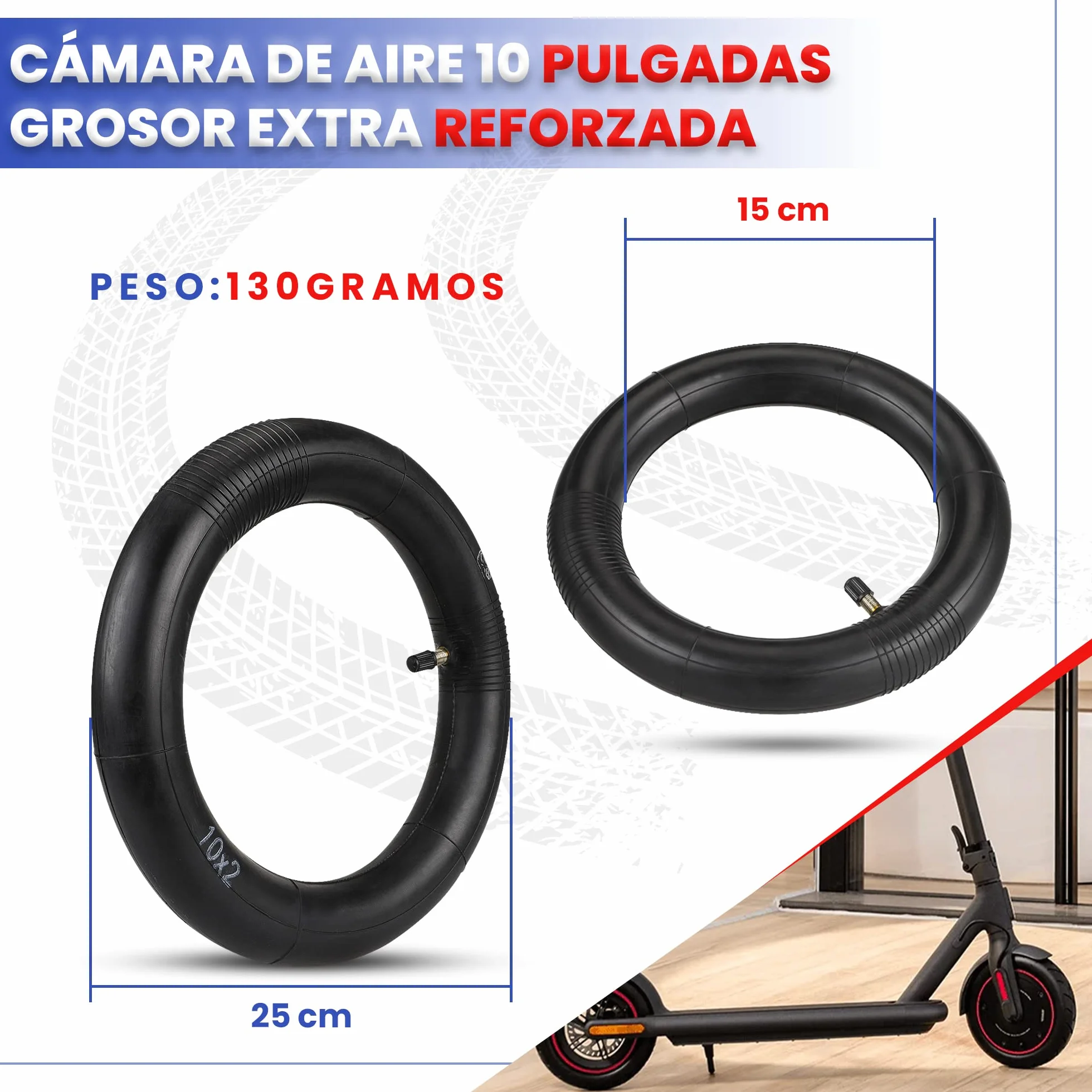 ANSENI Cámaras de Aire 10 Pulgadas Reforzada para Patinete Eléctrico Xiaomi 4, 2 Unidades