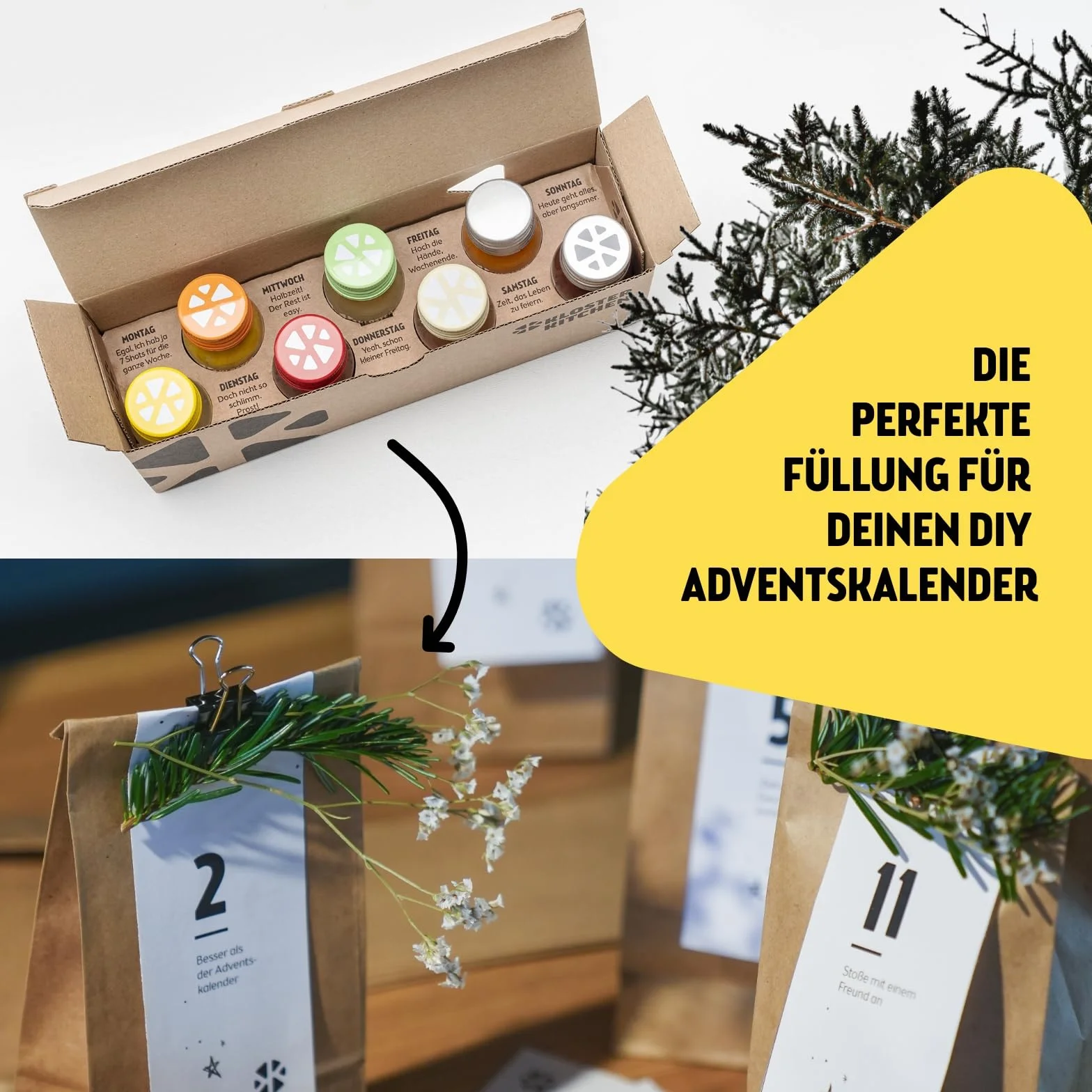 Kloster Kitchen Mezcla de jengibre orgánico 14 botellas 30 ml con trozos de jengibre vidrio vegano
