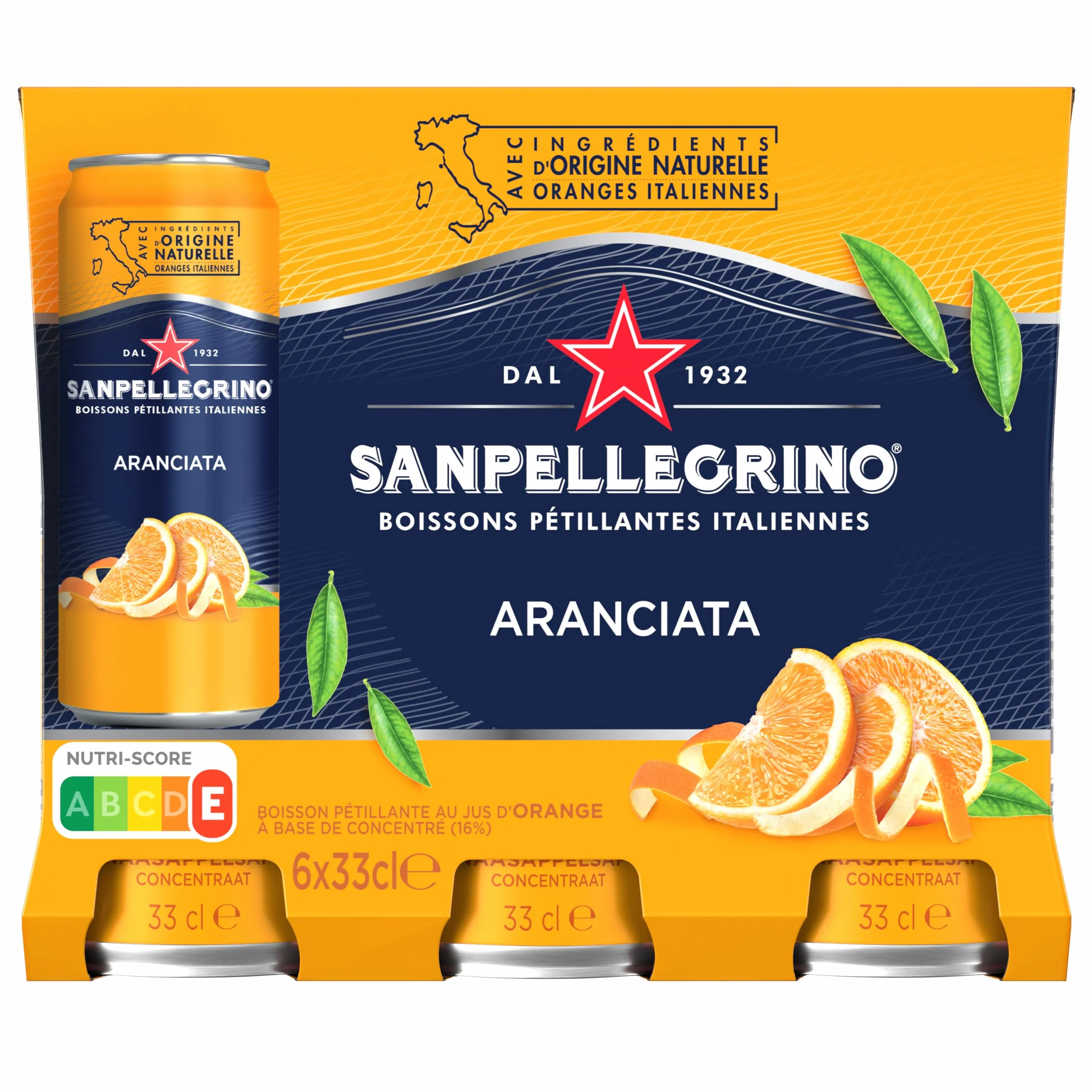 San Pellegrino Refresco Naturali Naranja, 6 Latas de 33cl